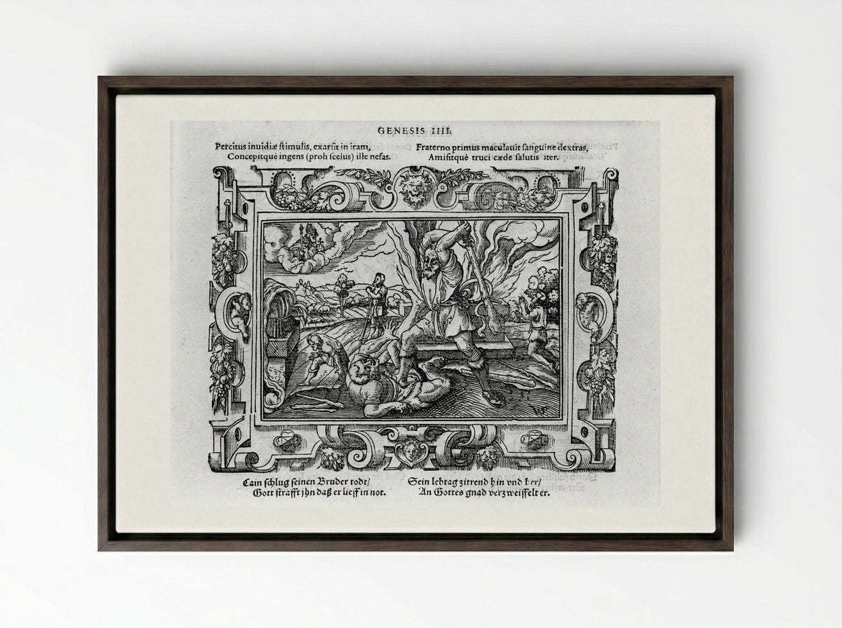Cain Slaying Abel - Virgil Solis - Framed Canvas Dark Wood