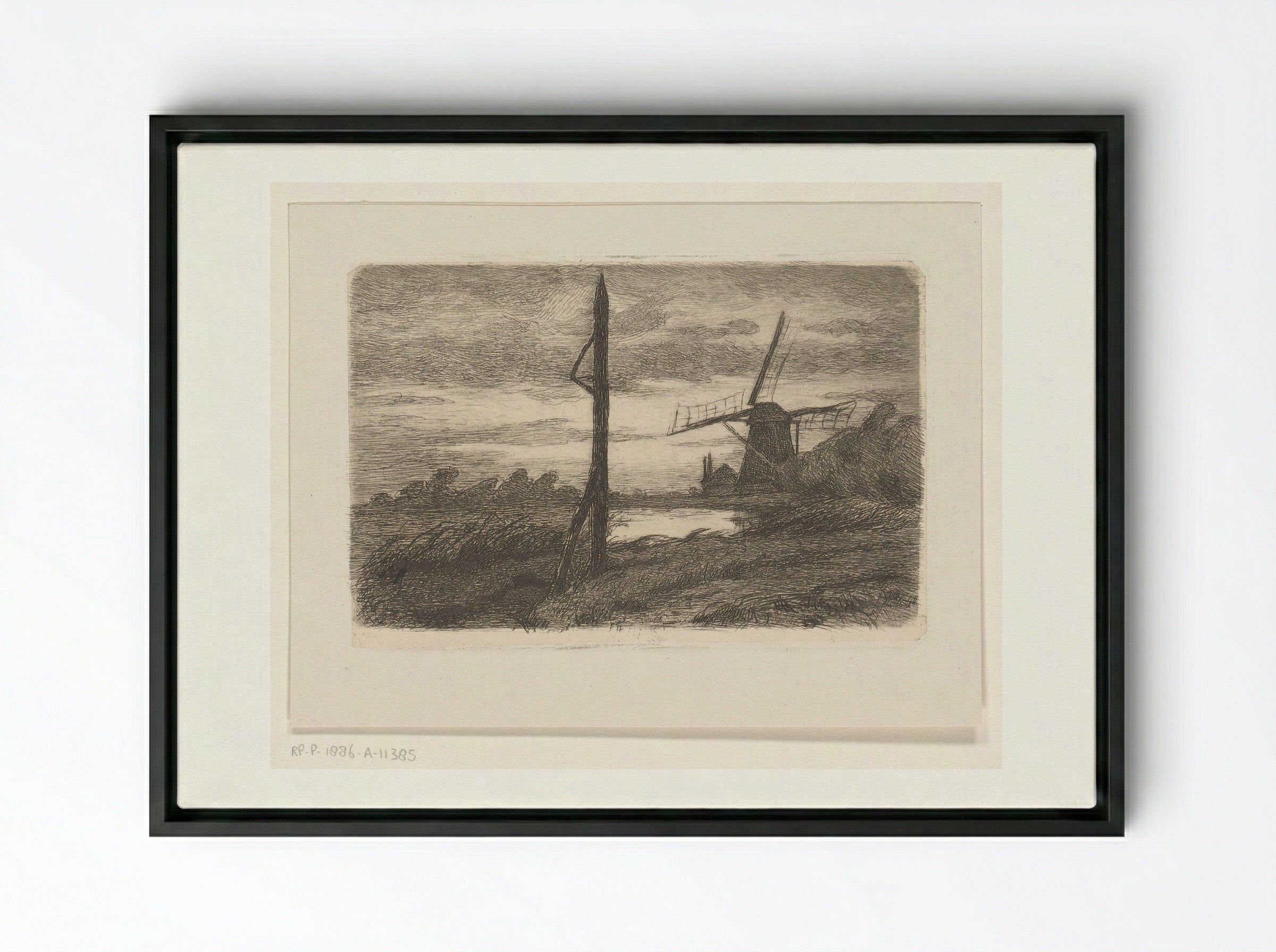 Riviergezicht met molen - Wilhelmus Johannes Steenhoff - Framed Canvas Black