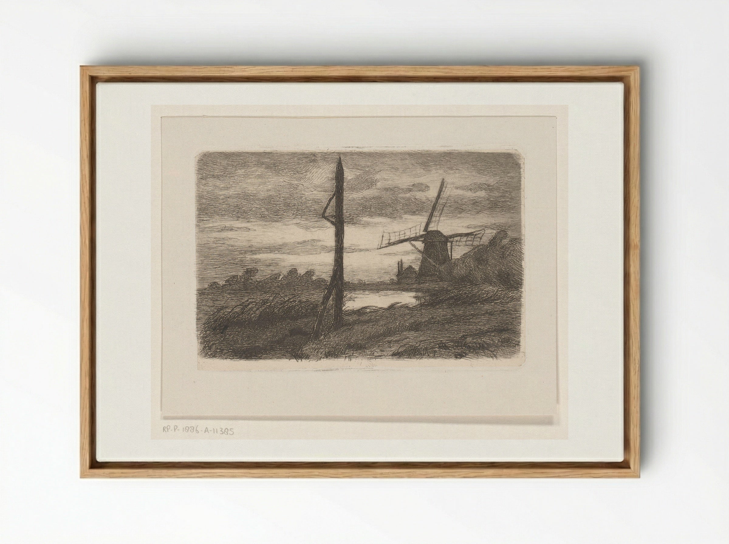 Riviergezicht met molen - Wilhelmus Johannes Steenhoff - Framed Canvas Wood