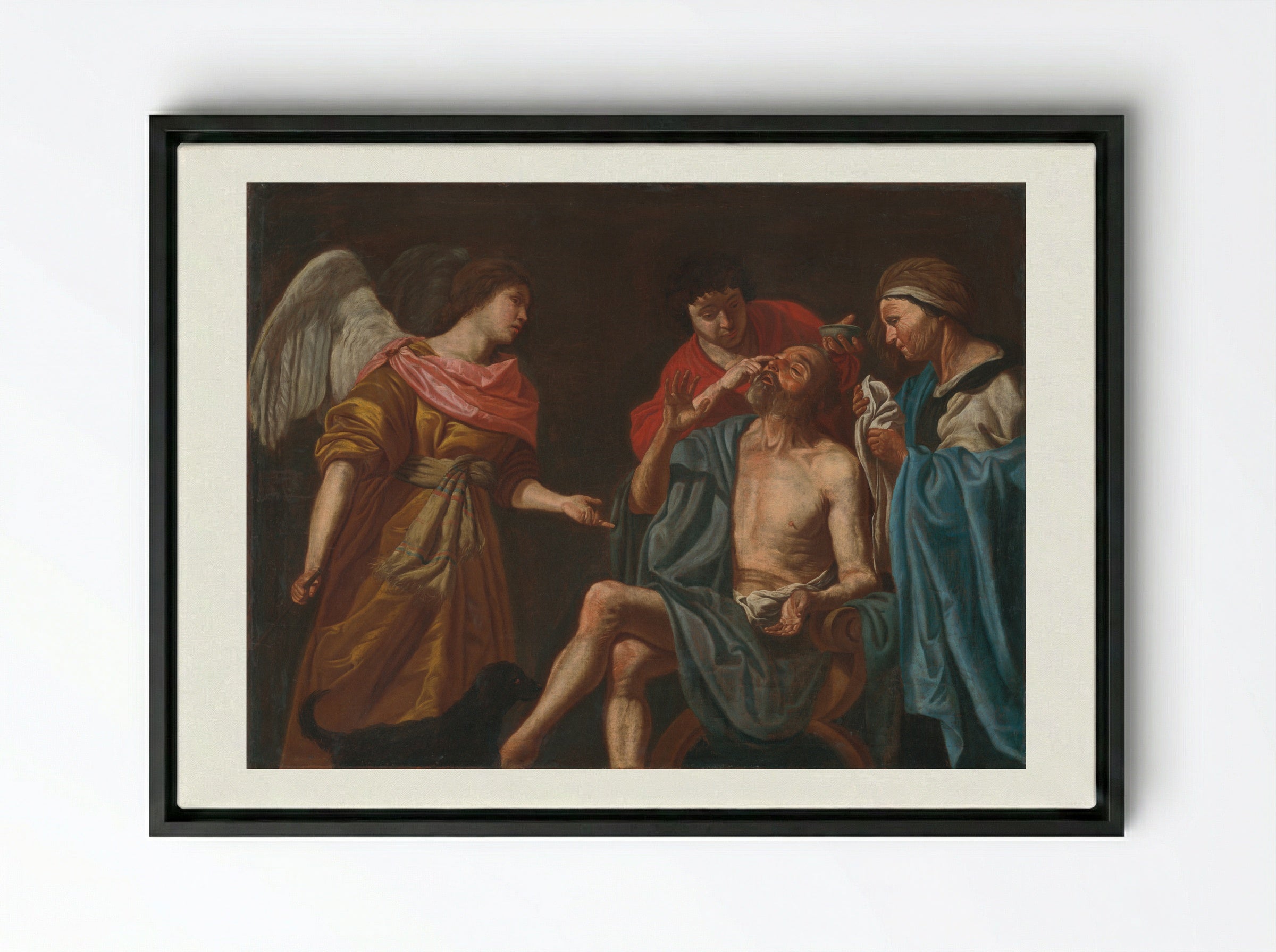 The Healing of Tobit - Matthias Stom - Framed Canvas Black