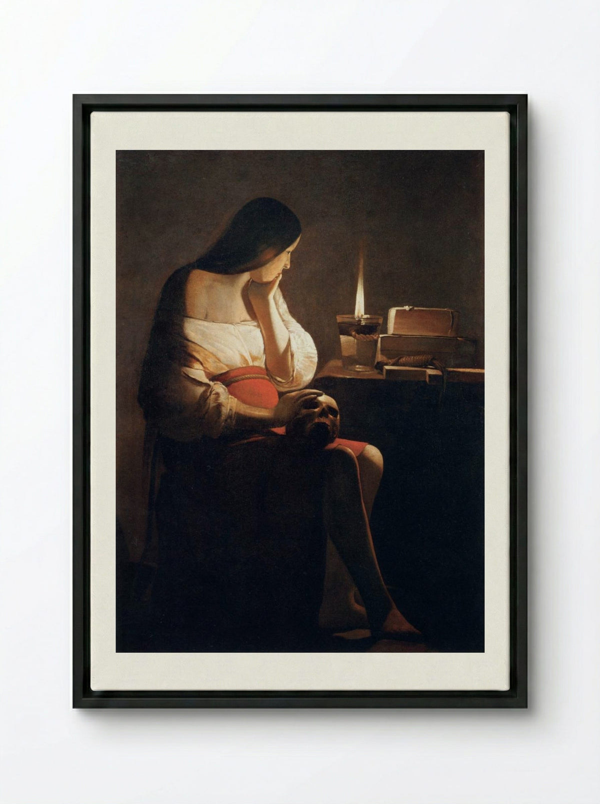 Mary Magdalene with the Night Light - Georges de la Tour - Framed Canvas Black