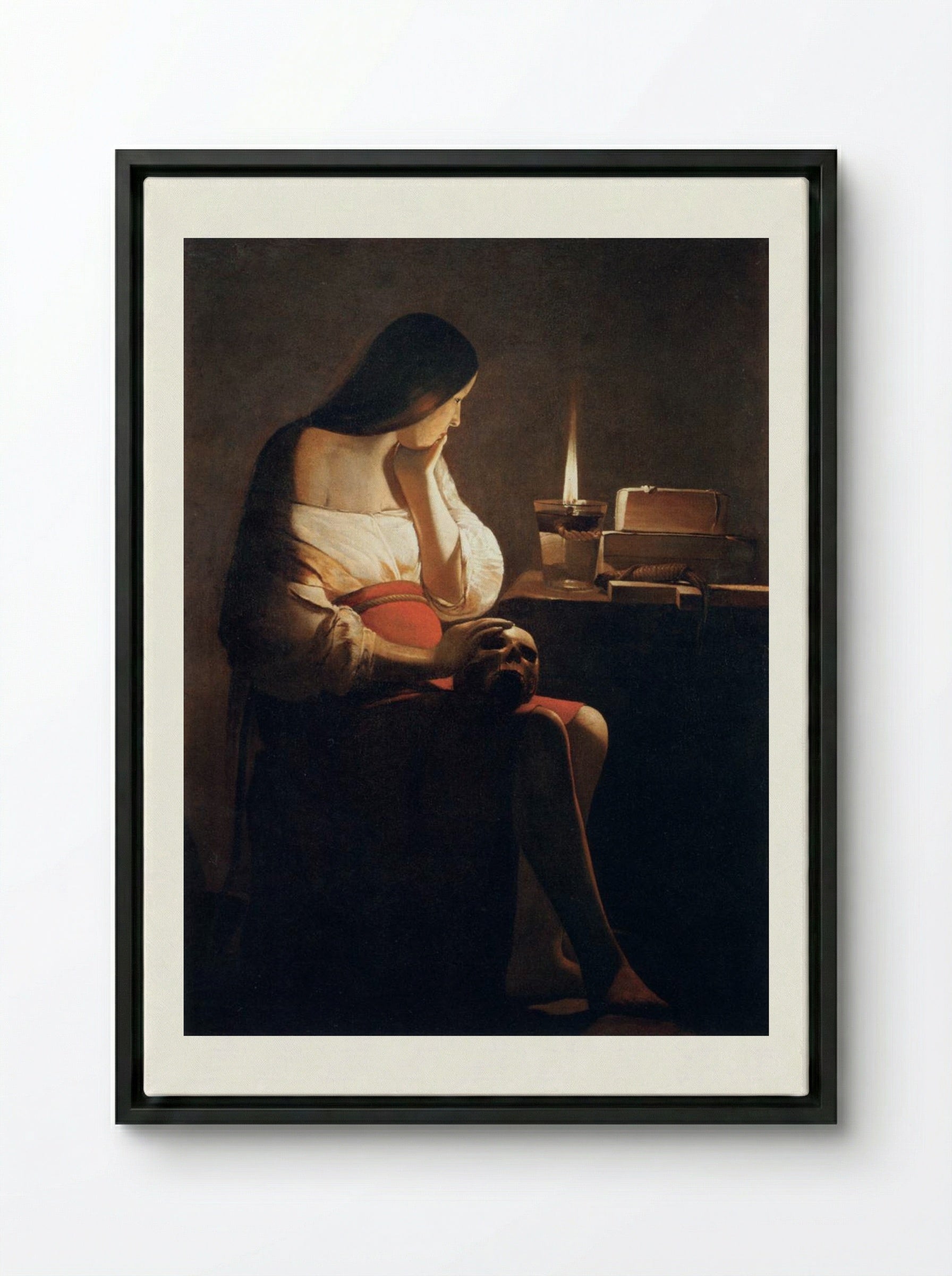 Mary Magdalene with the Night Light - Georges de la Tour - Framed Canvas Black
