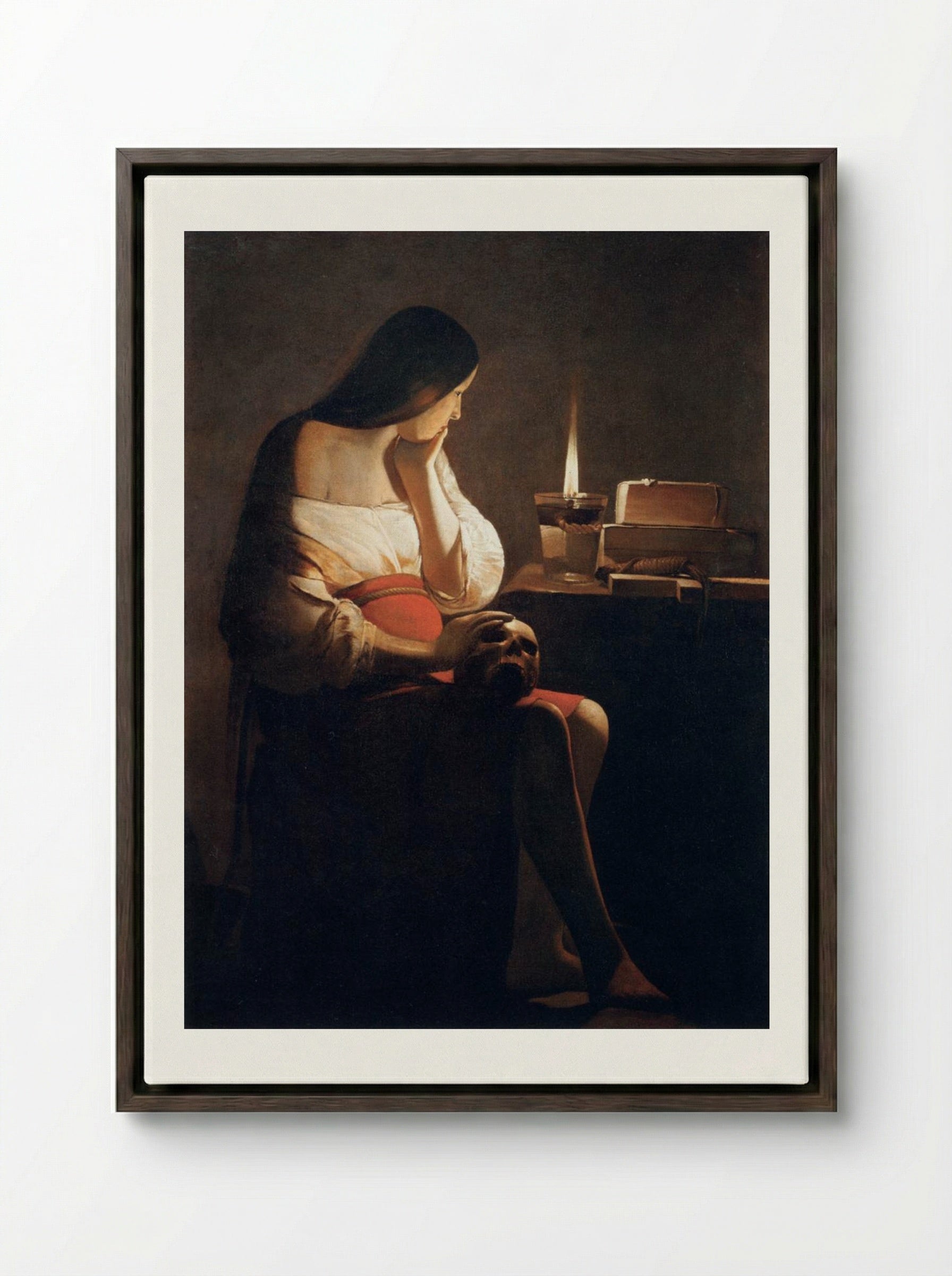 Mary Magdalene with the Night Light - Georges de la Tour - Framed Canvas Dark Wood