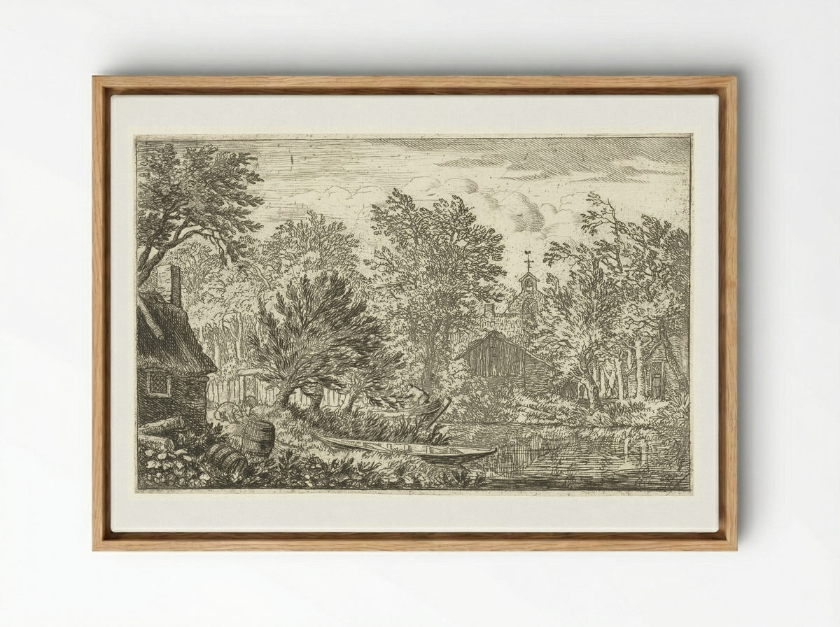 Village View with Rowing Boat - Allaert van Everdingen - Framed Canvas Wood