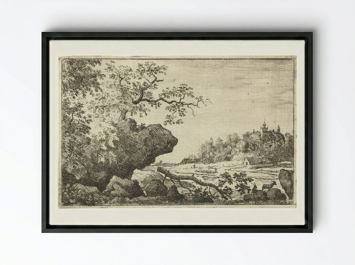 Landschap met afgevallen boomtak - Allaert van Everdingen - Framed Canvas Black