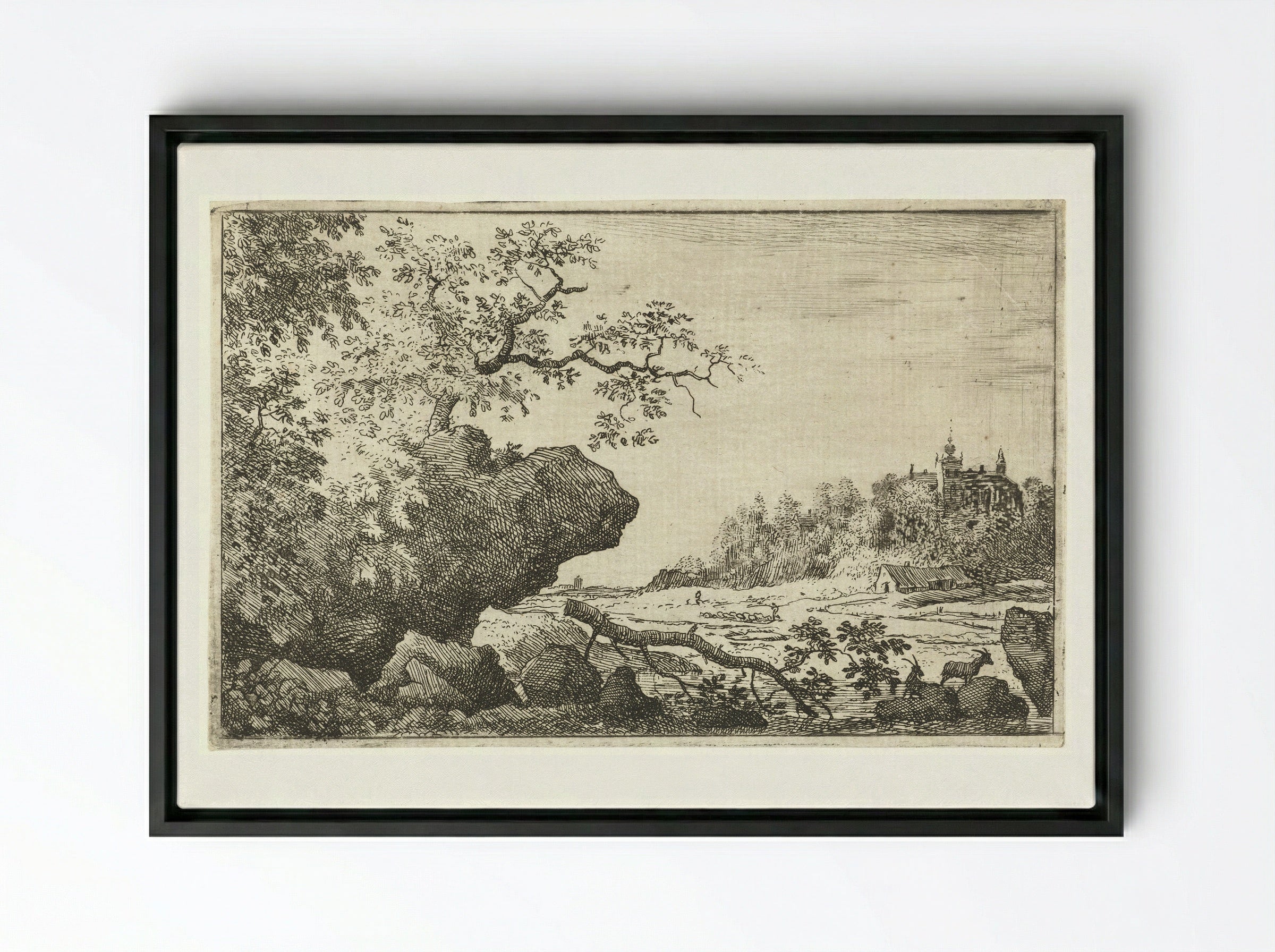 Landschap met afgevallen boomtak - Allaert van Everdingen - Framed Canvas Black