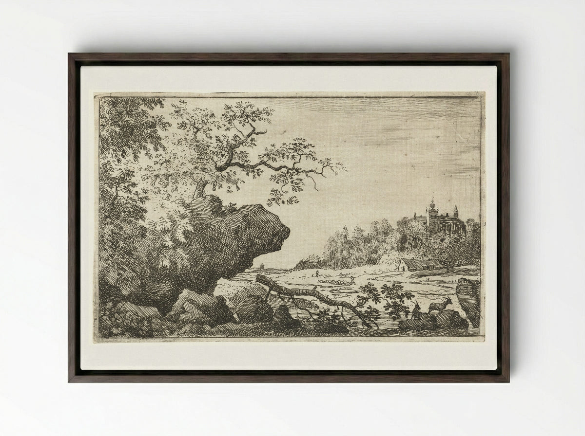 Landschap met afgevallen boomtak - Allaert van Everdingen - Framed Canvas Dark Wood