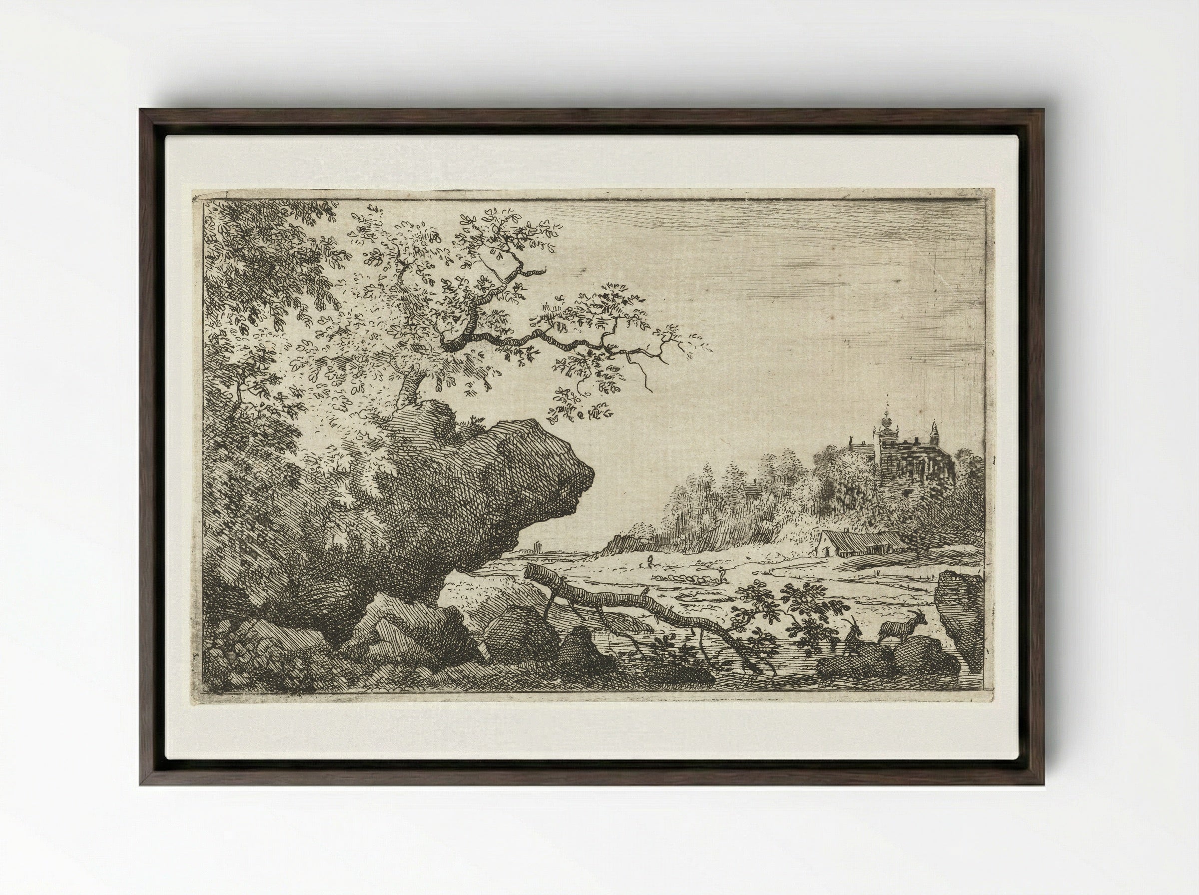 Landschap met afgevallen boomtak - Allaert van Everdingen - Framed Canvas Dark Wood