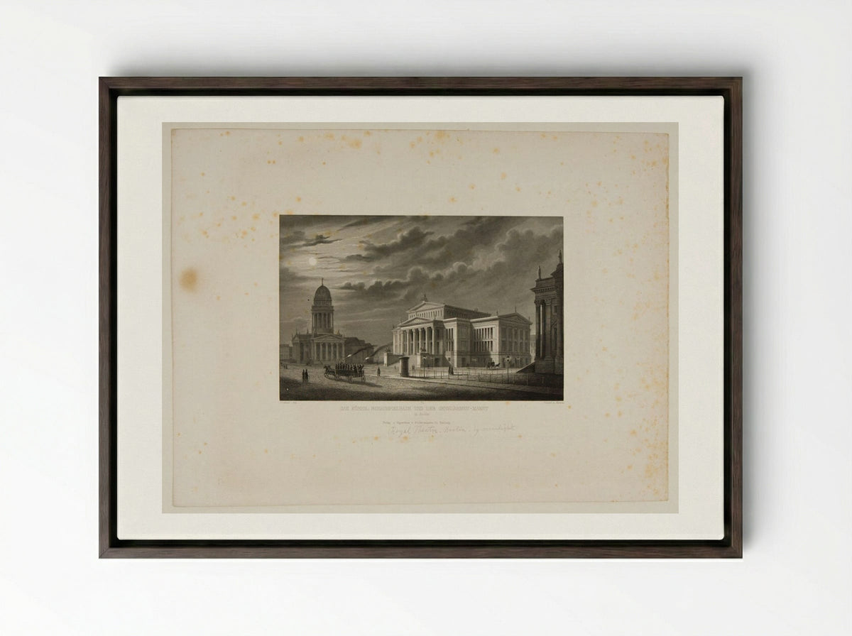 The Royal Theater and the Gensdarmes Market, Berlin - Johann Gabriel Friedrich Poppel - Framed Canvas Dark Wood