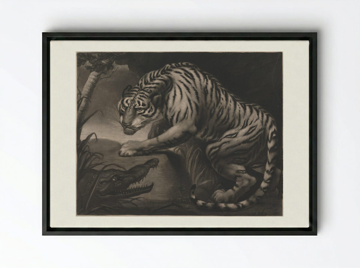 Tiger & Crocodile - Charles Turner - Framed Canvas Black