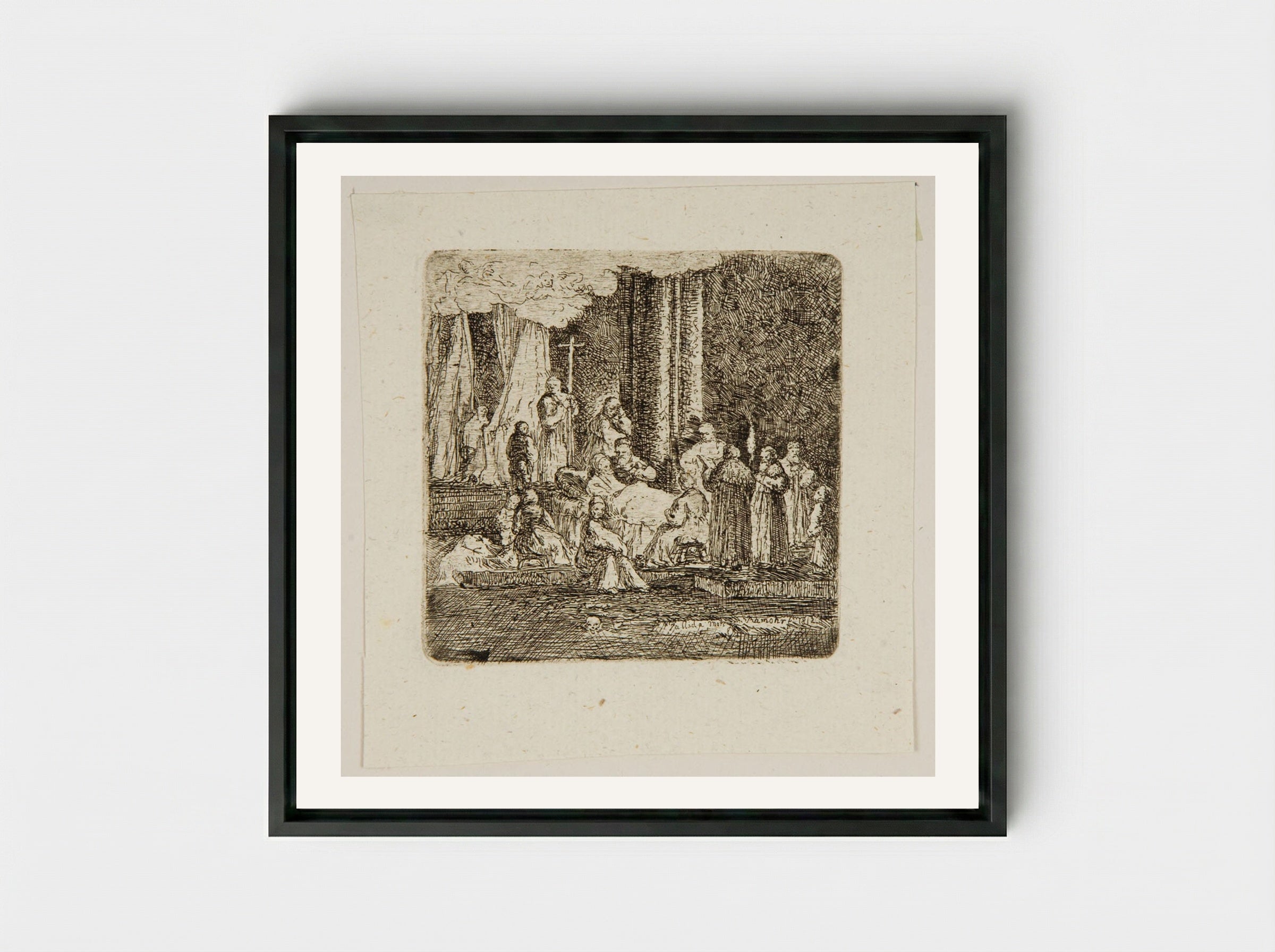 Deathbed - Carl Friedrich von Rumohr - Framed Canvas Black