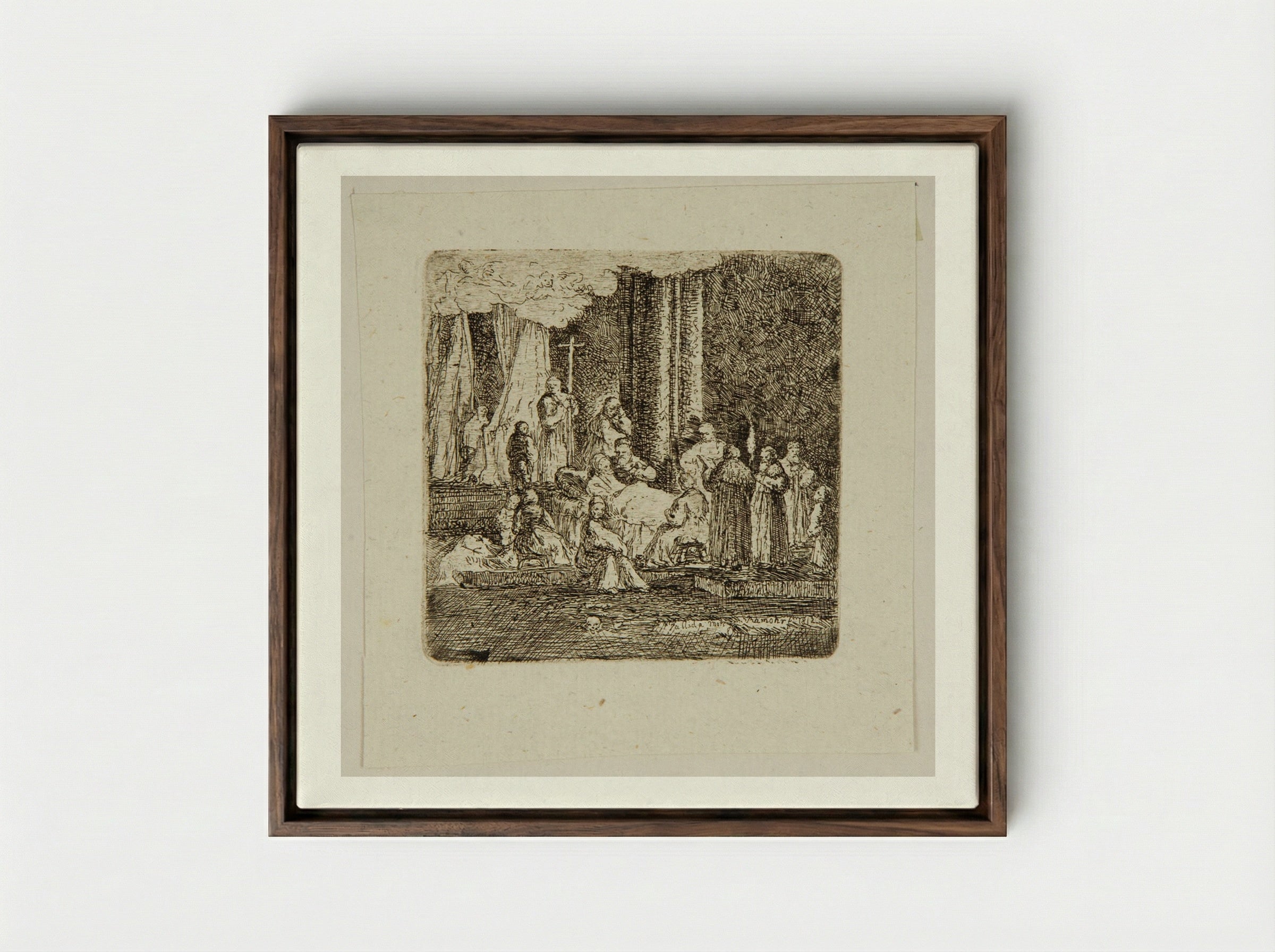 Deathbed - Carl Friedrich von Rumohr - Framed Canvas Dark Wood