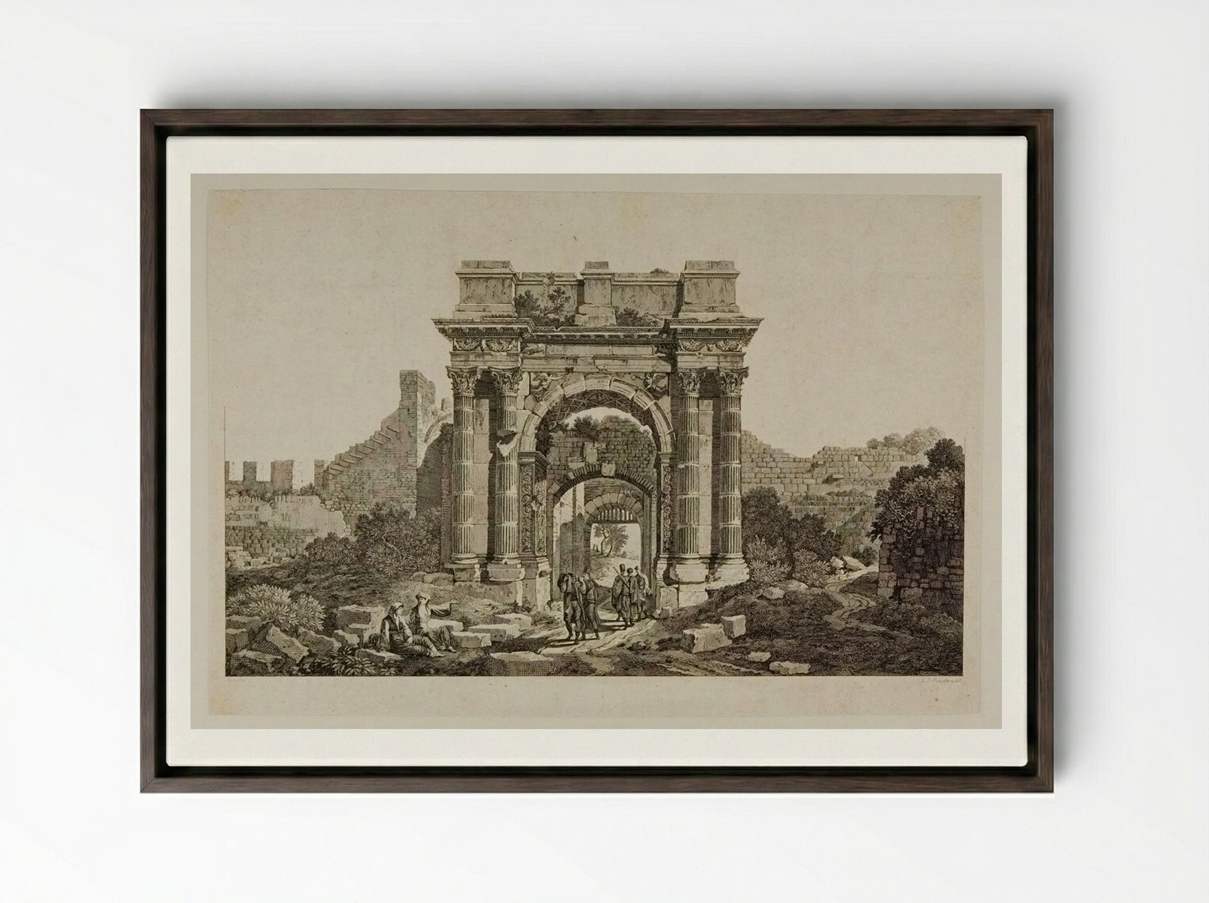 Ruins of a Roman Arch - Louis Joseph Masquelier - Framed Canvas Dark Wood
