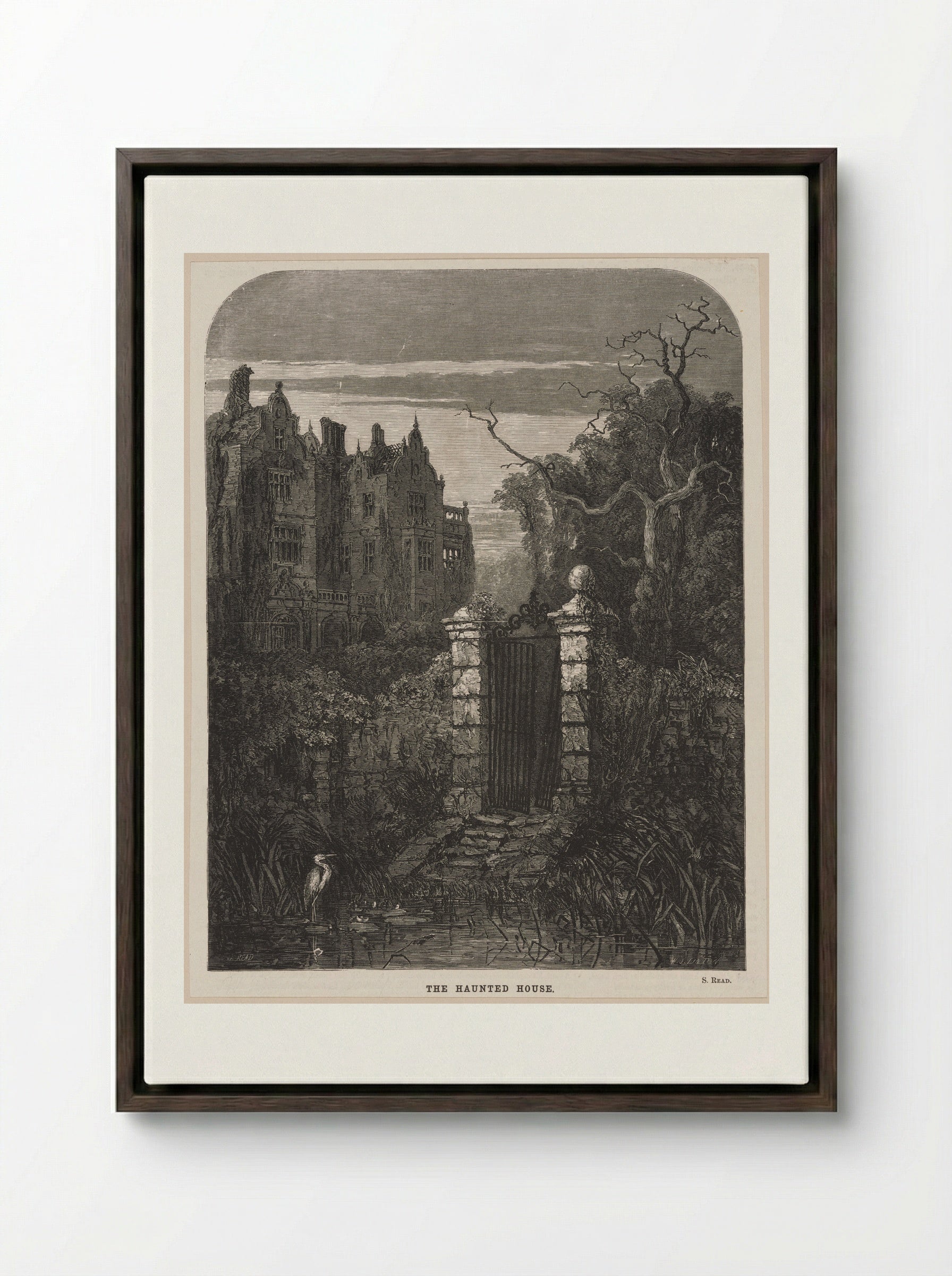 The Haunted House - William James Linton - Framed Canvas Dark Wood