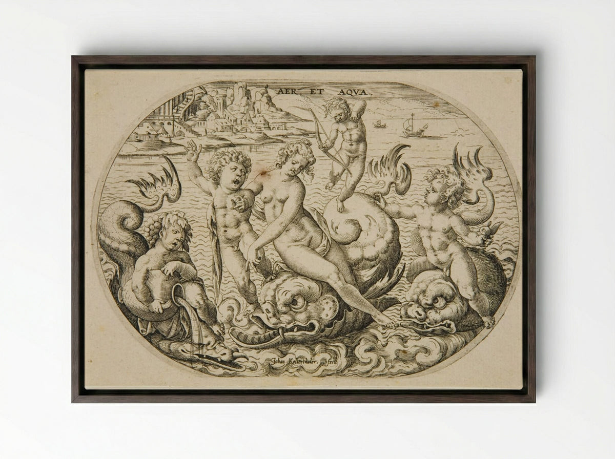 Air and Water - Johann Kellerthaler the Younger - Framed Canvas Dark Wood
