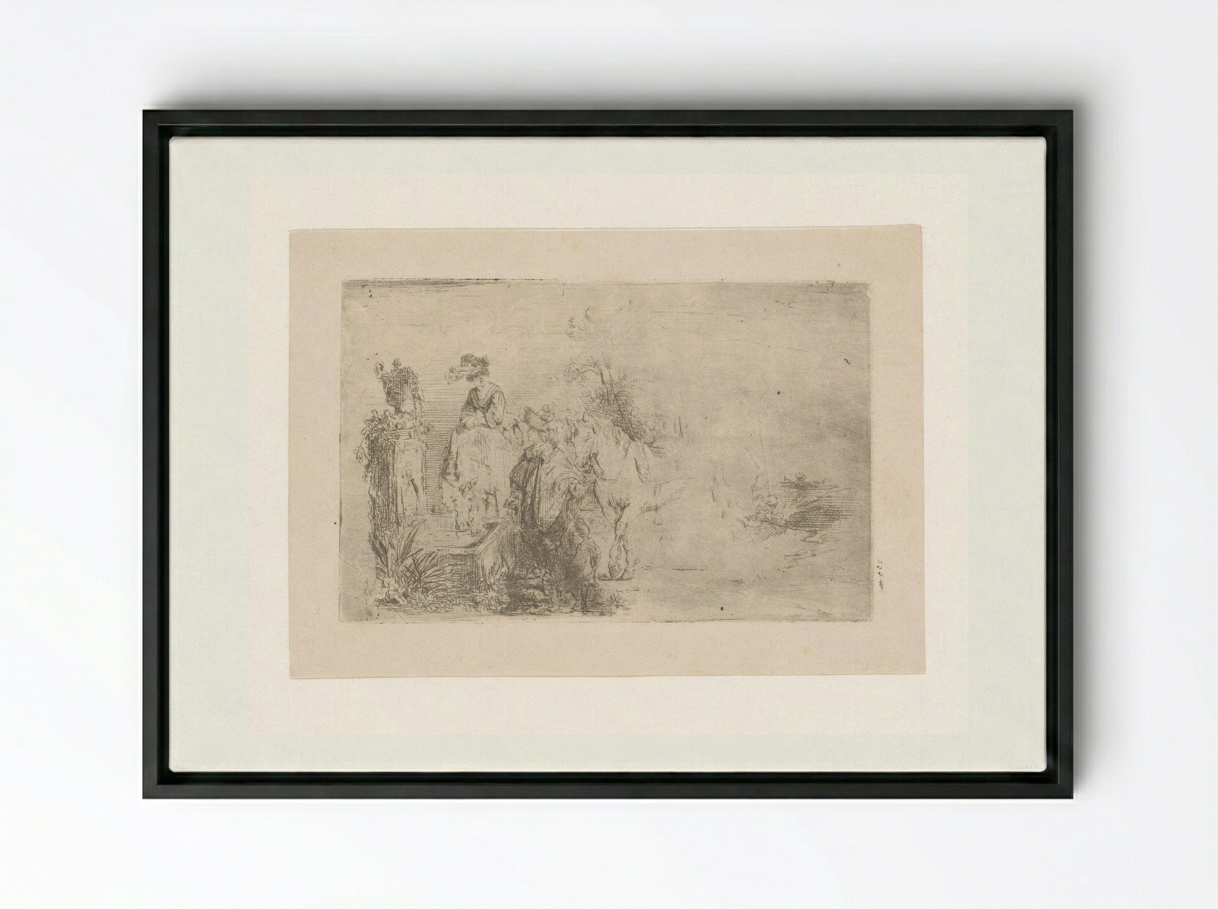 Gesprek bij een drinkbak - Adrien Joseph Verhoeven-Ball - Framed Canvas Black