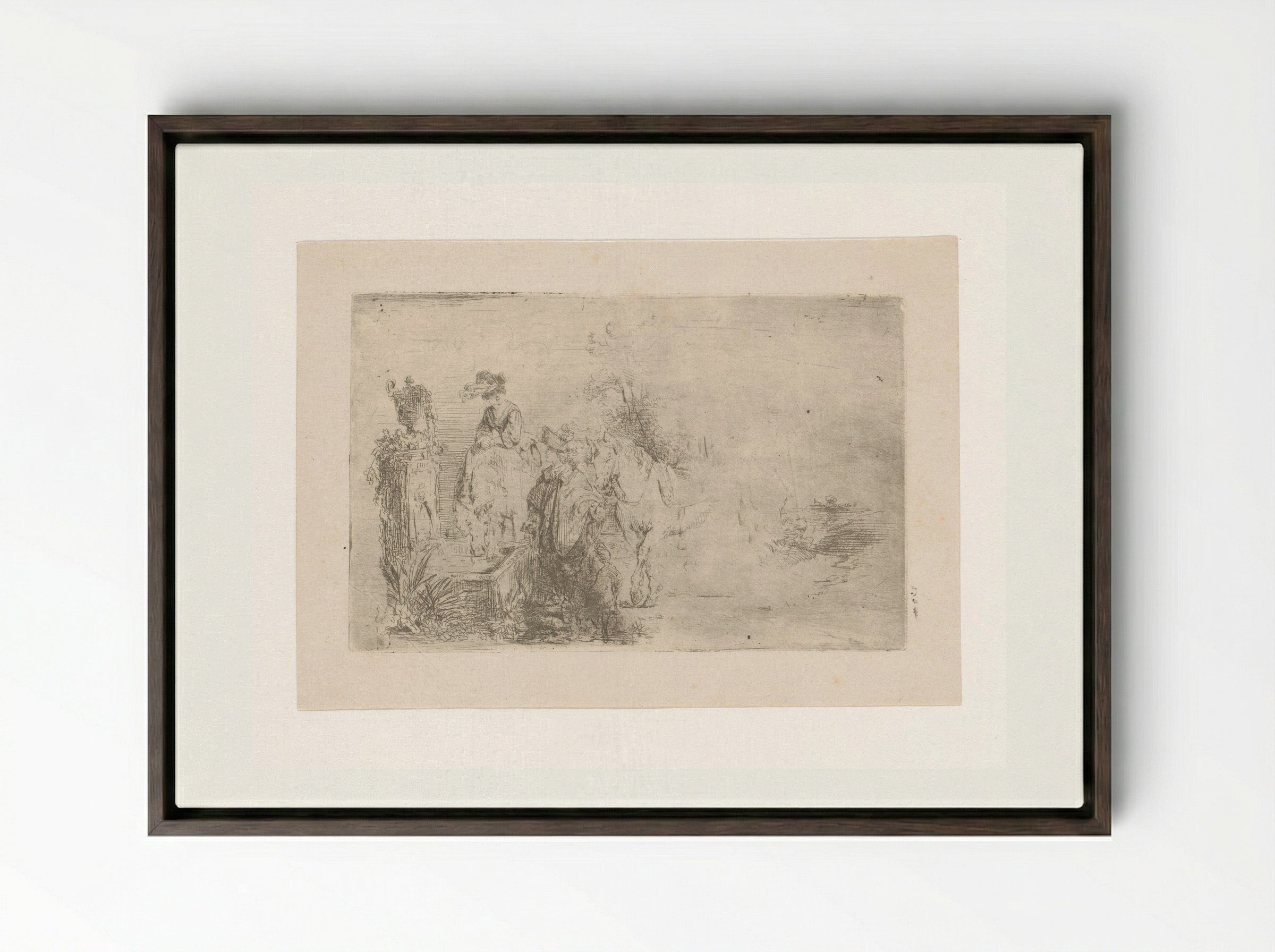 Gesprek bij een drinkbak - Adrien Joseph Verhoeven-Ball - Framed Canvas Dark Wood