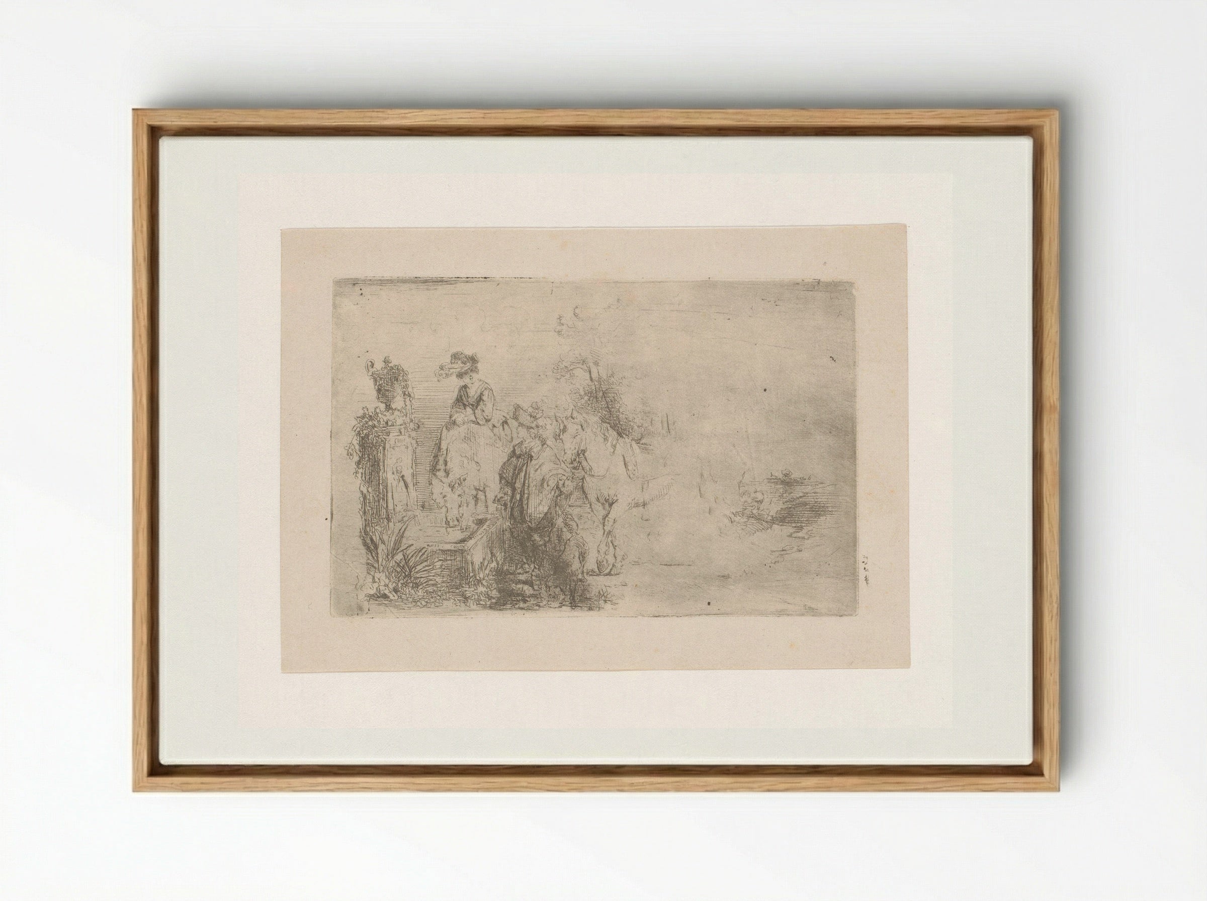 Gesprek bij een drinkbak - Adrien Joseph Verhoeven-Ball - Framed Canvas Wood