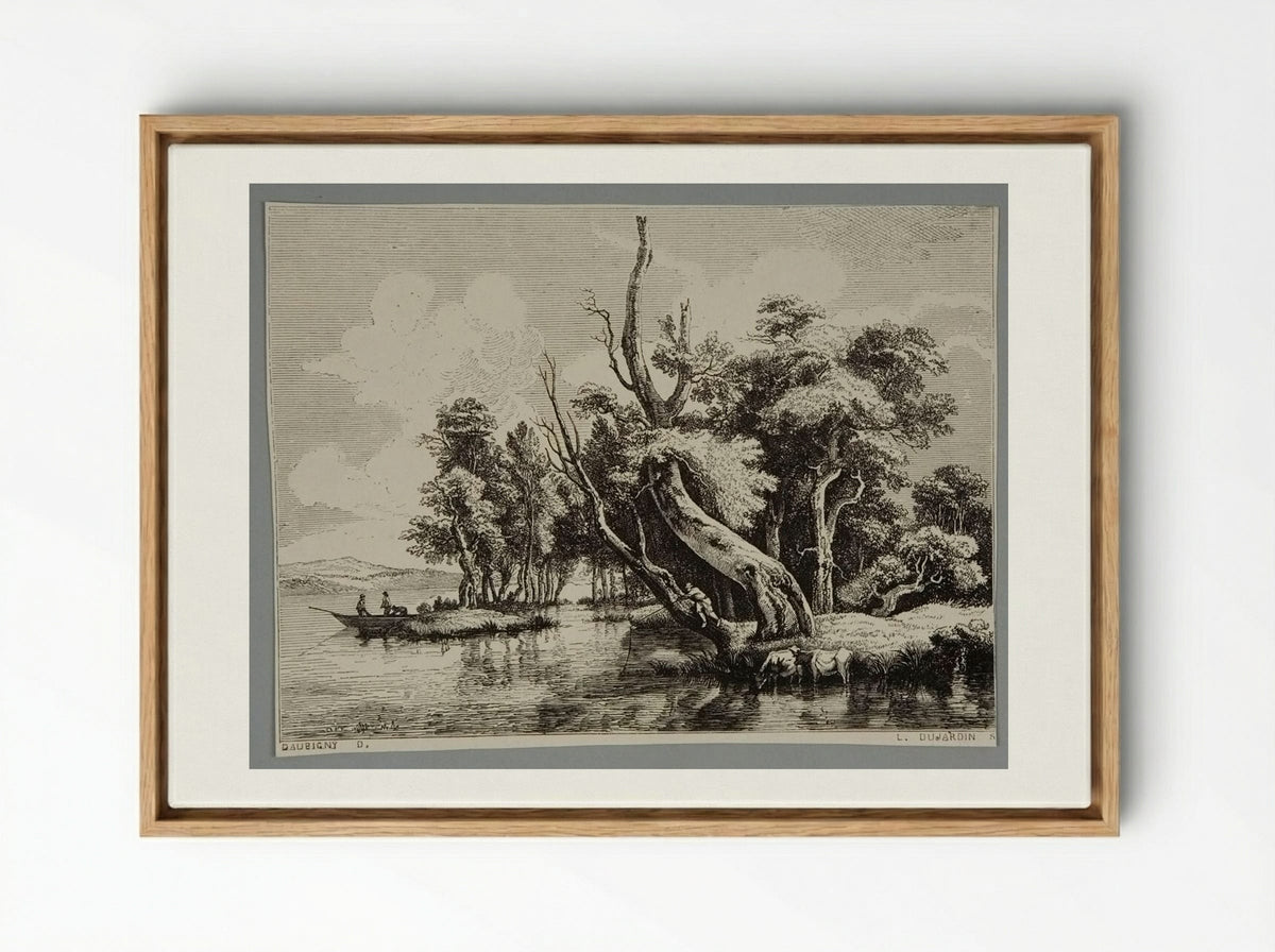 River Scene (After Daubigny) - Louis Dujardin - Framed Canvas Wood