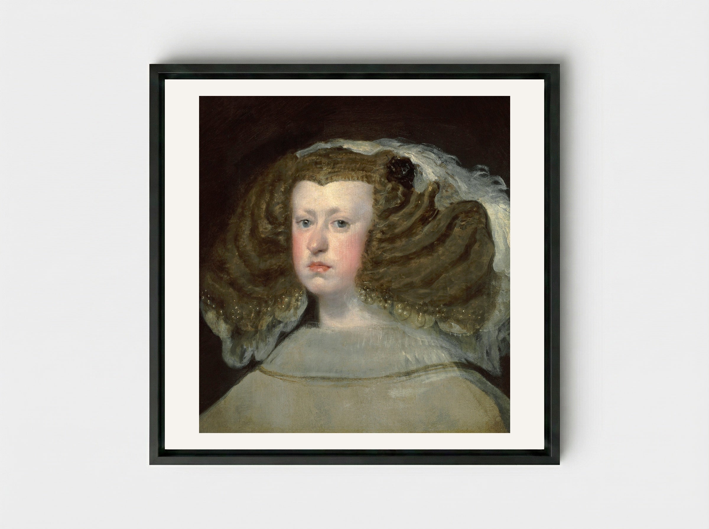 Mariana of Austria, Queen of Spain - Diego Velázquez - Framed Canvas Black