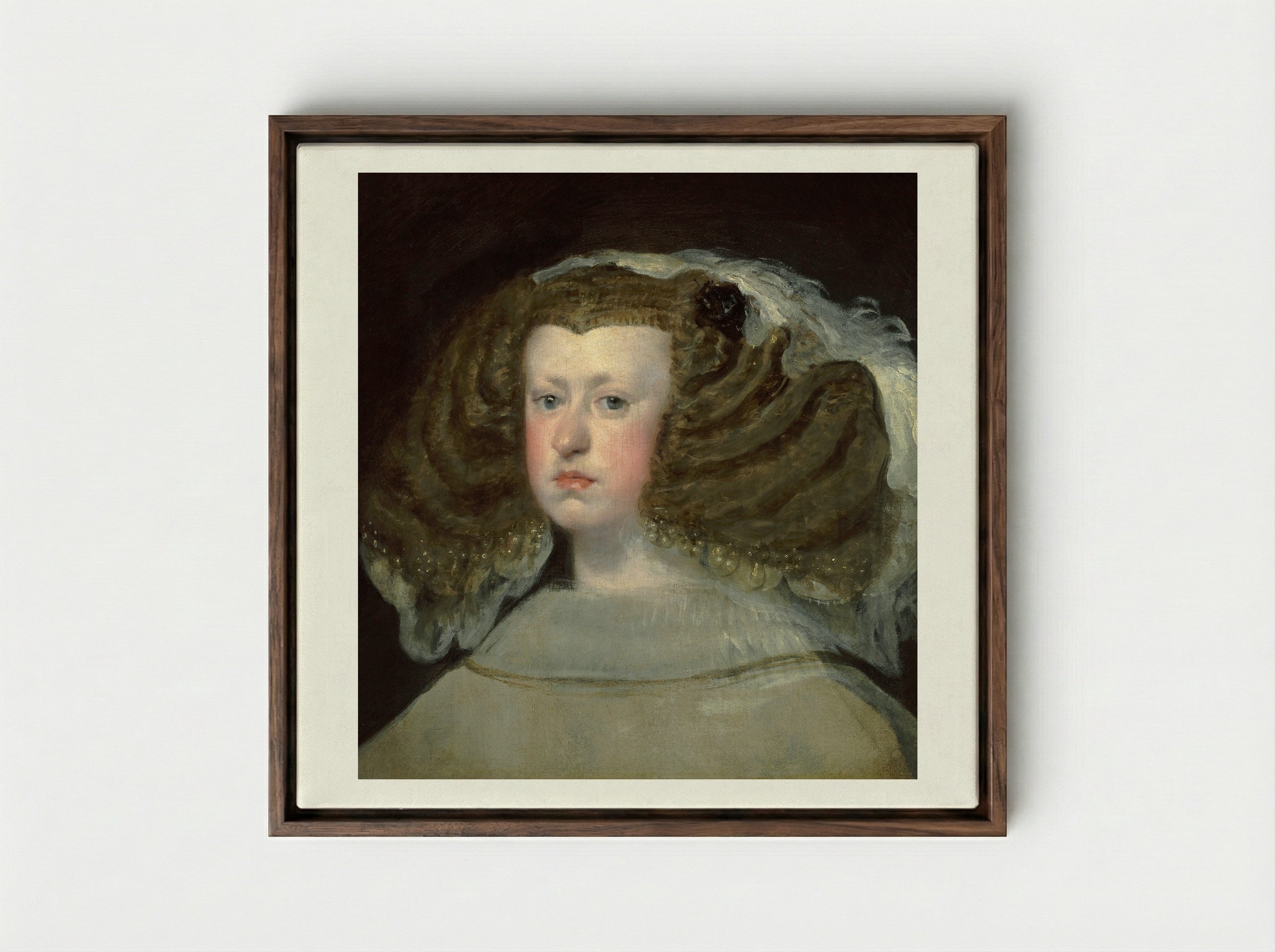 Mariana of Austria, Queen of Spain - Diego Velázquez - Framed Canvas Dark Wood