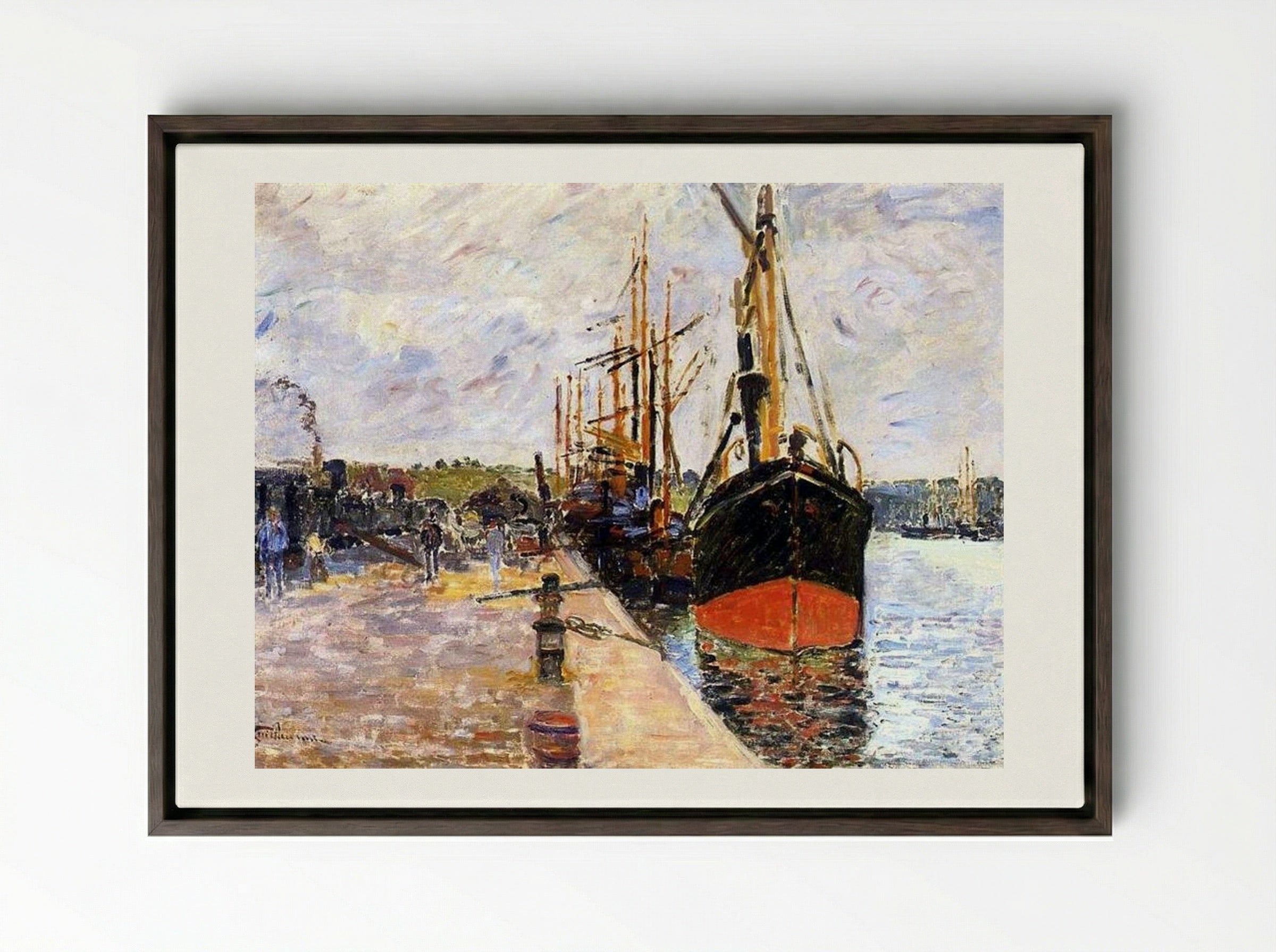 Vue de port - Armand Guillaumin - Framed Canvas Dark Wood