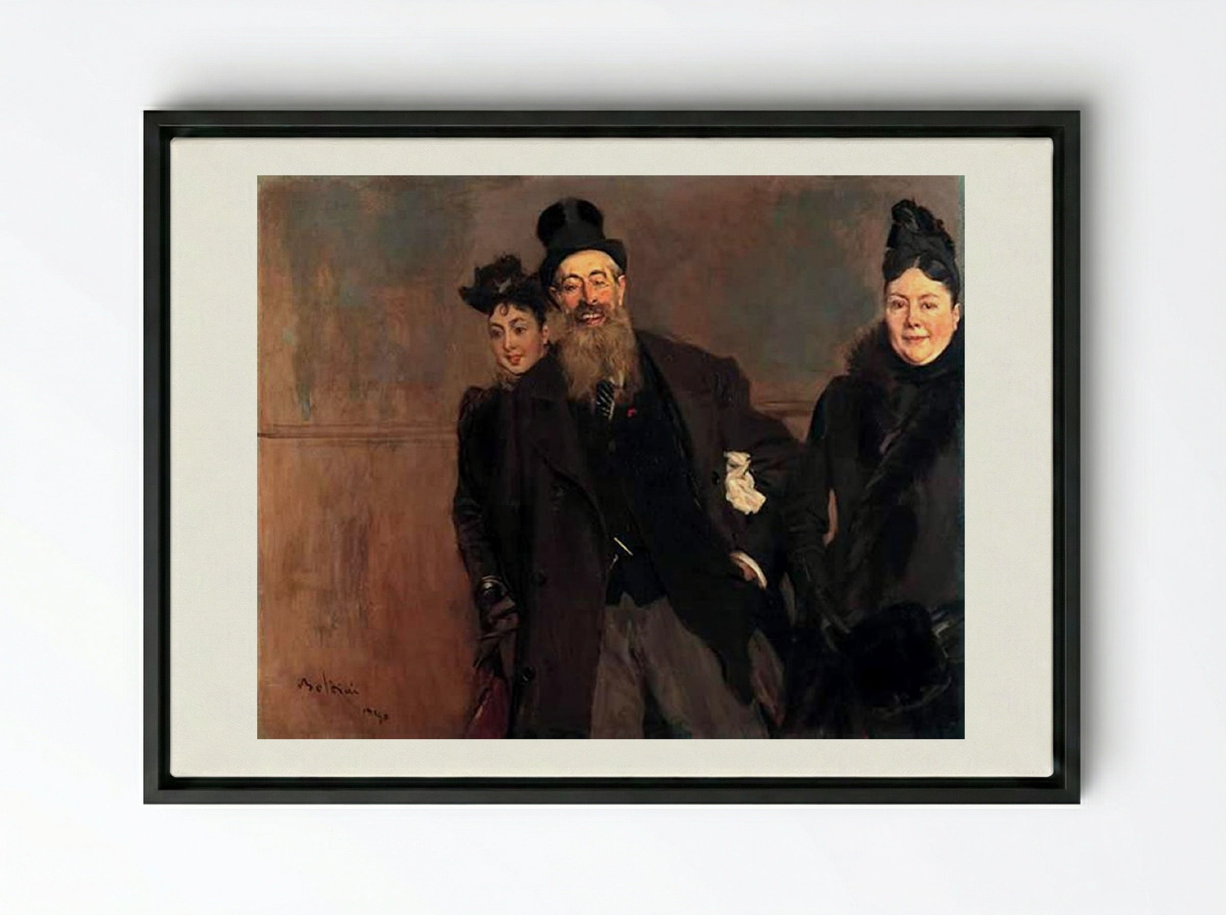 John Lewis Brown with Wife and Daughter - Giovanni Boldini - Framed Canvas Black