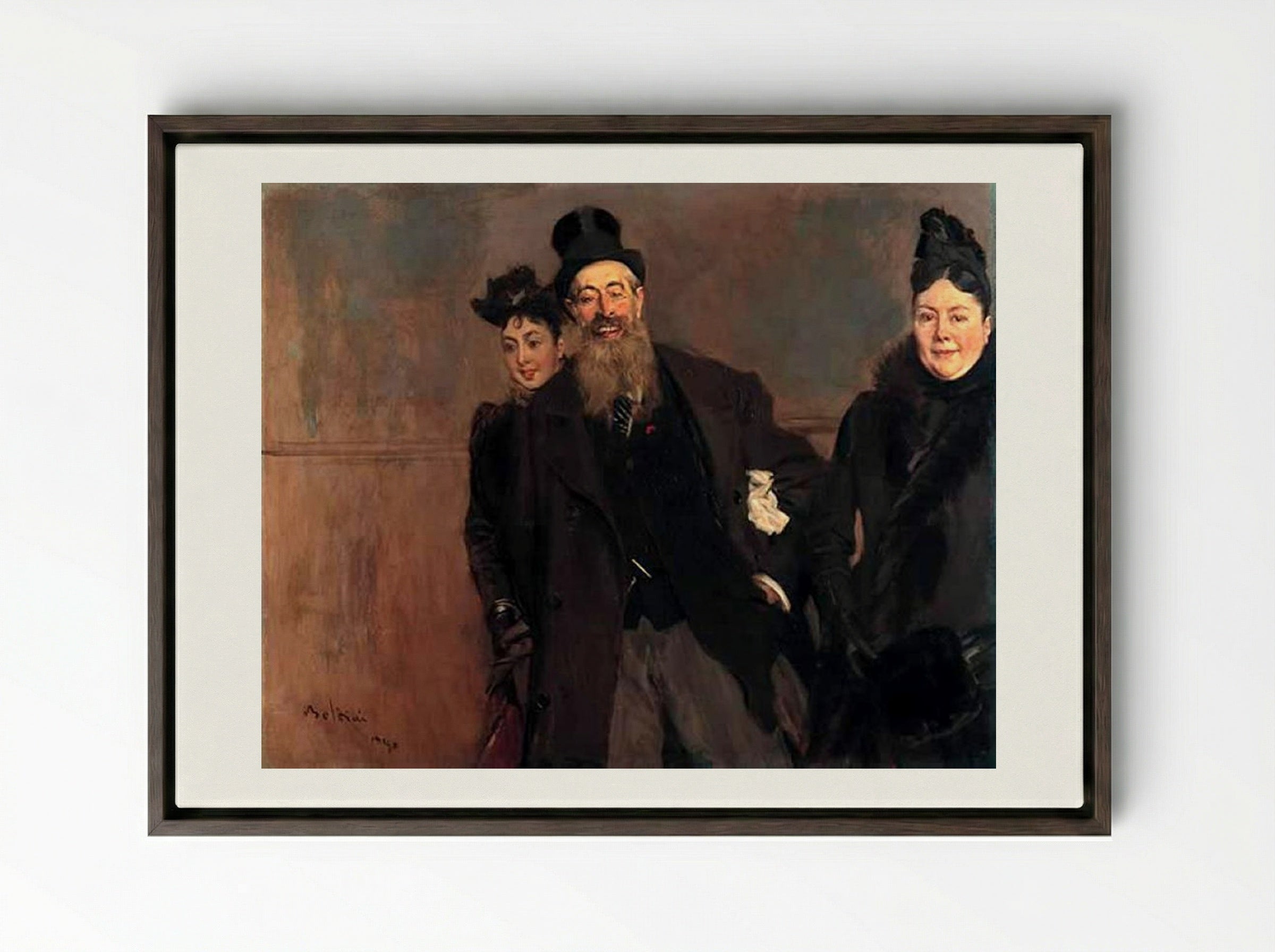 John Lewis Brown with Wife and Daughter - Giovanni Boldini - Framed Canvas Dark Wood