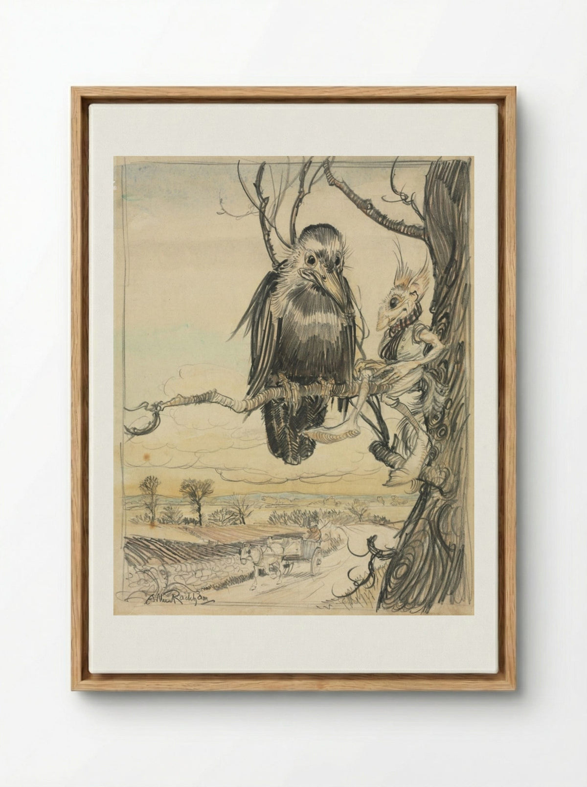 A Squirrel and a Crow - Arthur Rackham - Framed Canvas Wood