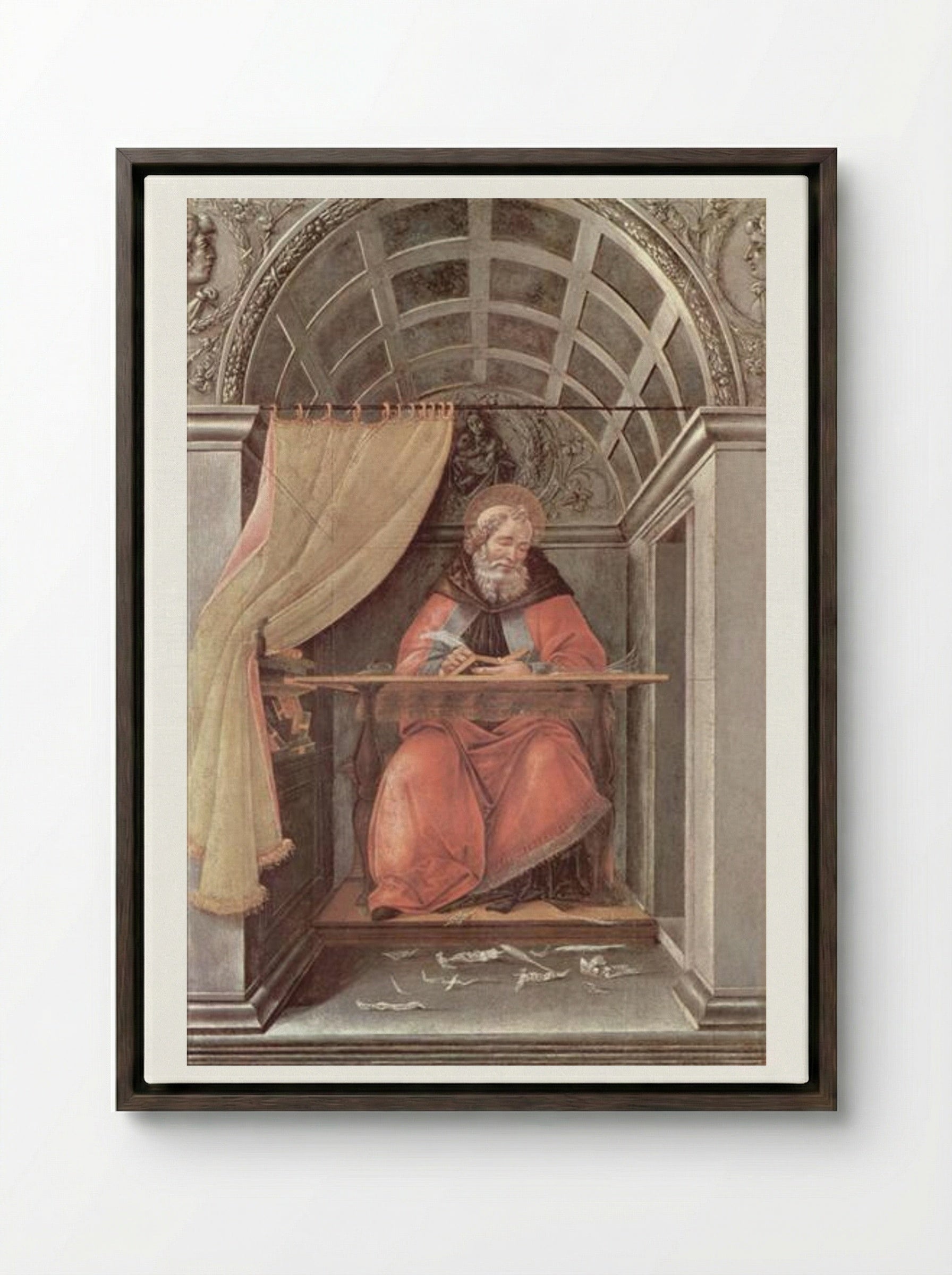 St. Augustine in his cell - Sandro Botticelli - Framed Canvas Dark Wood