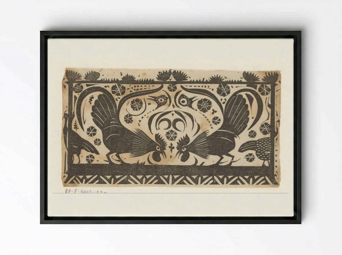 Titelhoofd met hanen - Gerrit Willem Dijsselhof - Framed Canvas Black