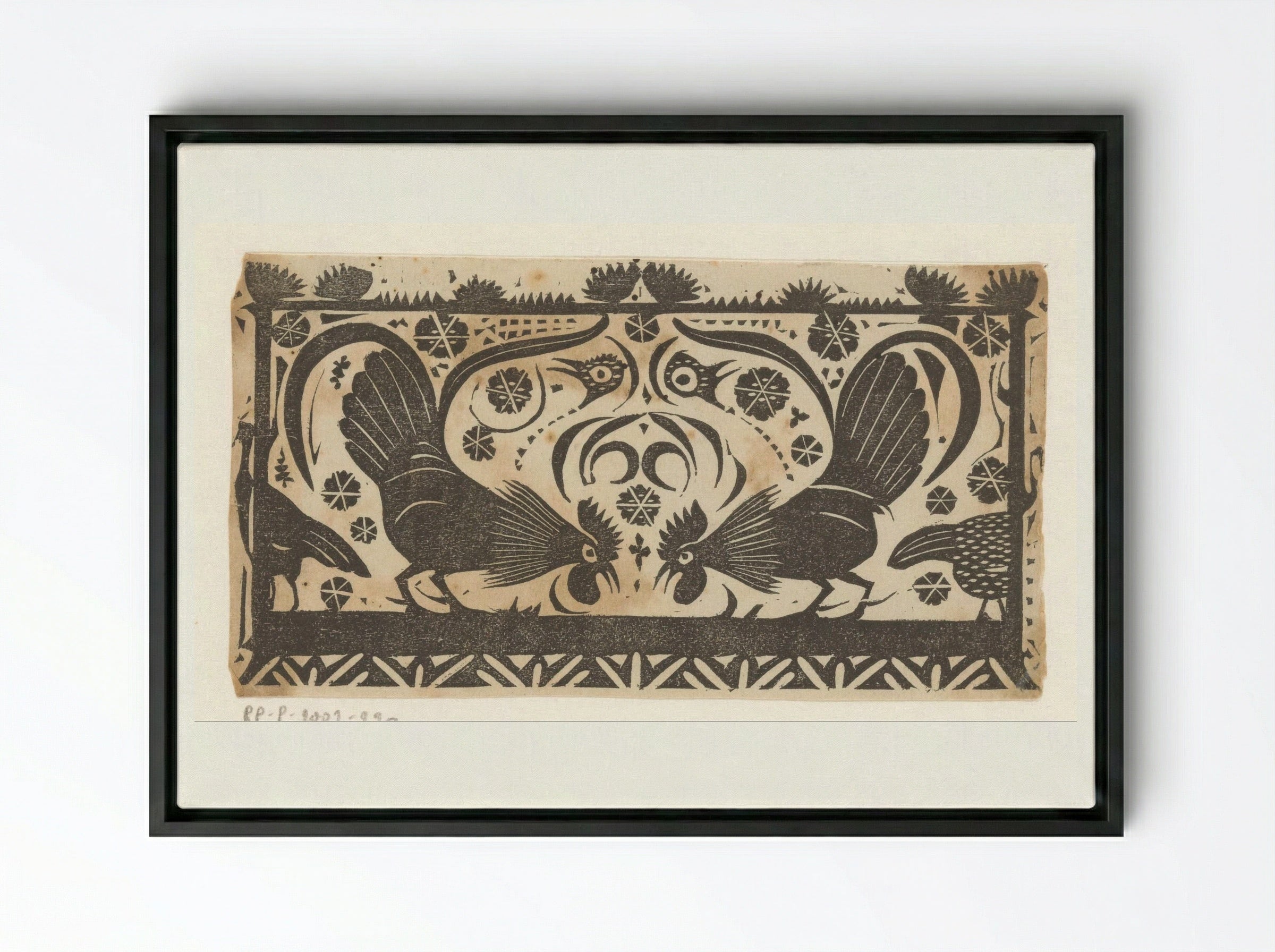 Titelhoofd met hanen - Gerrit Willem Dijsselhof - Framed Canvas Black