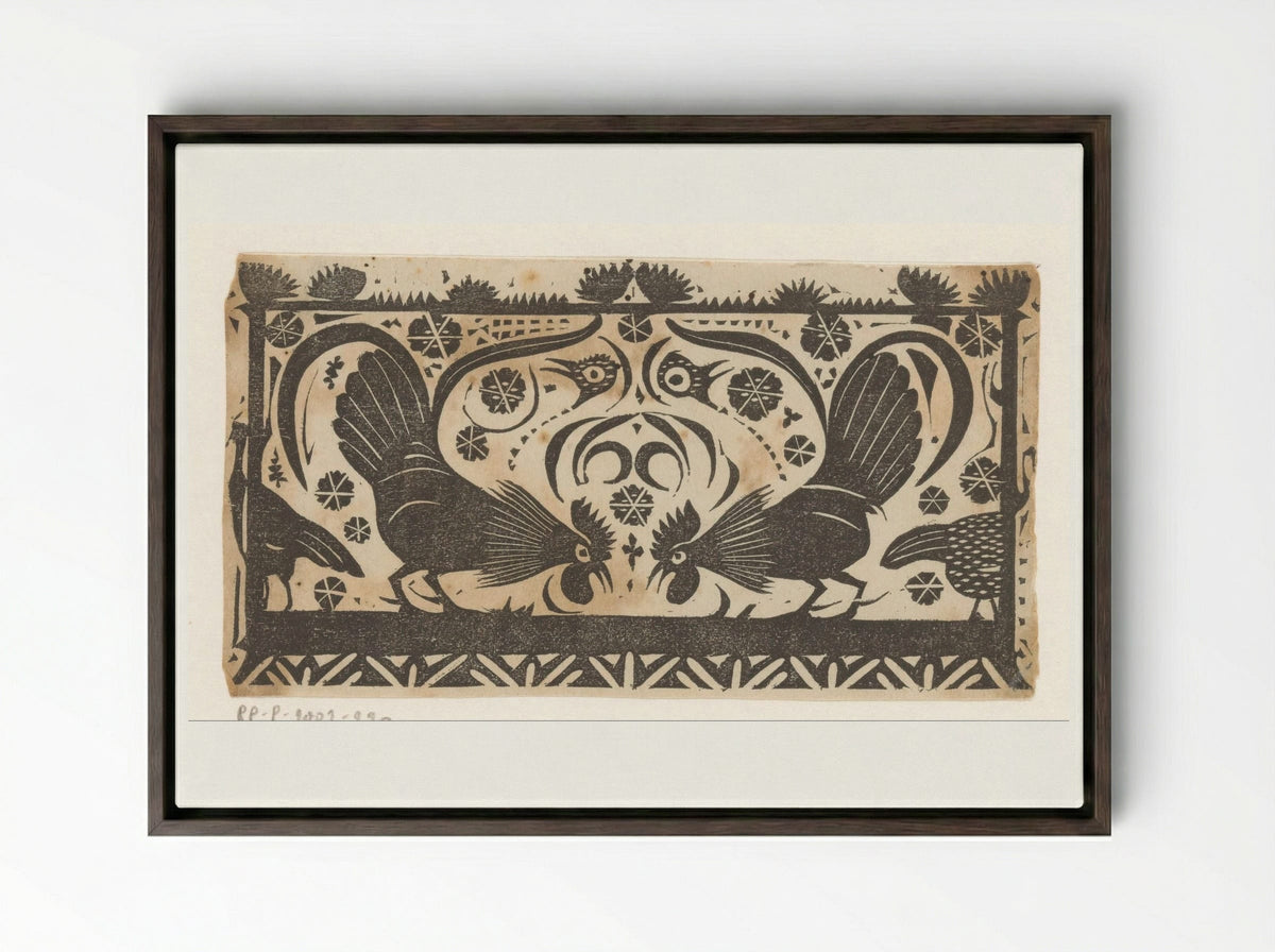 Titelhoofd met hanen - Gerrit Willem Dijsselhof - Framed Canvas Dark Wood