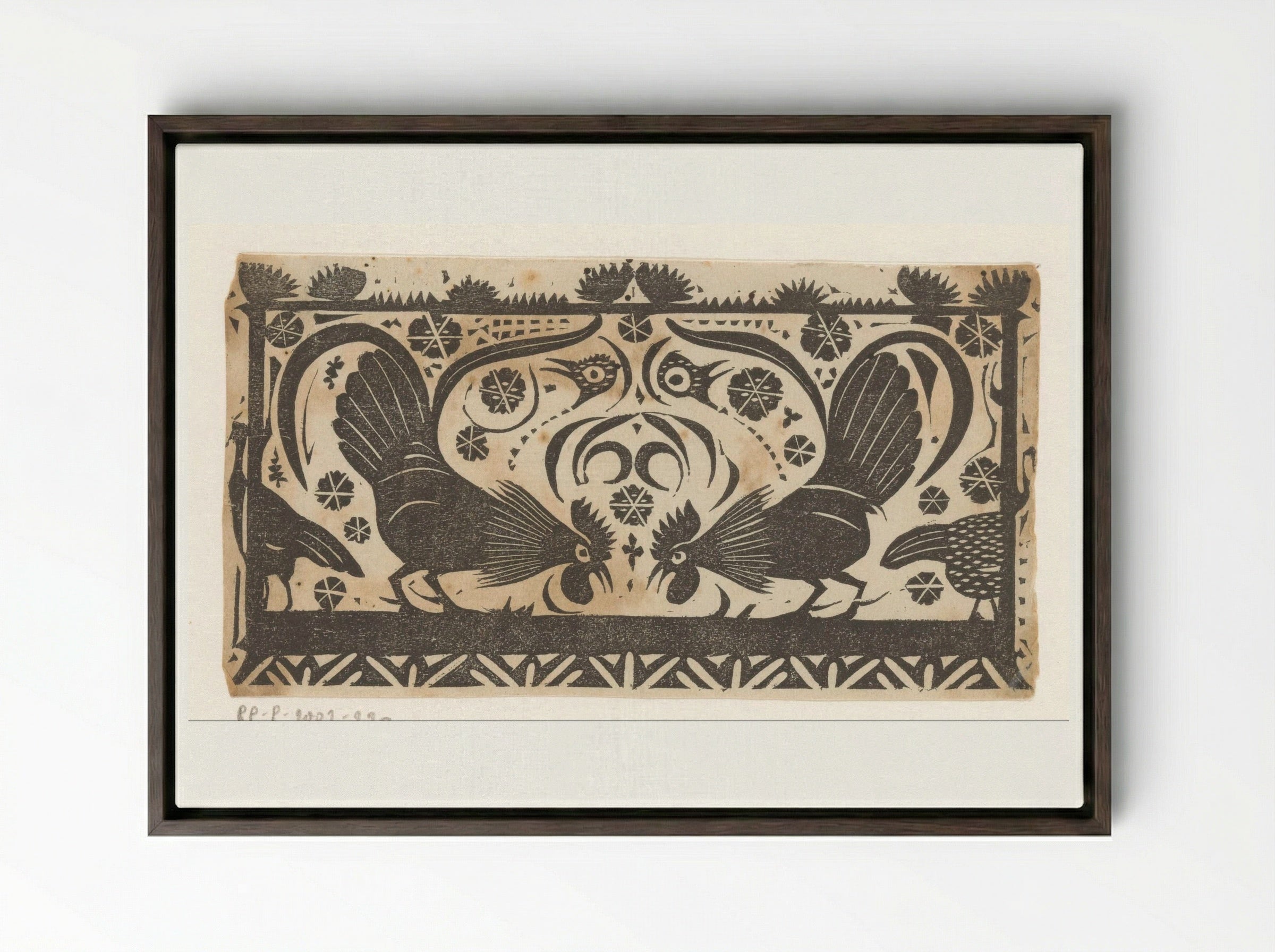 Titelhoofd met hanen - Gerrit Willem Dijsselhof - Framed Canvas Dark Wood
