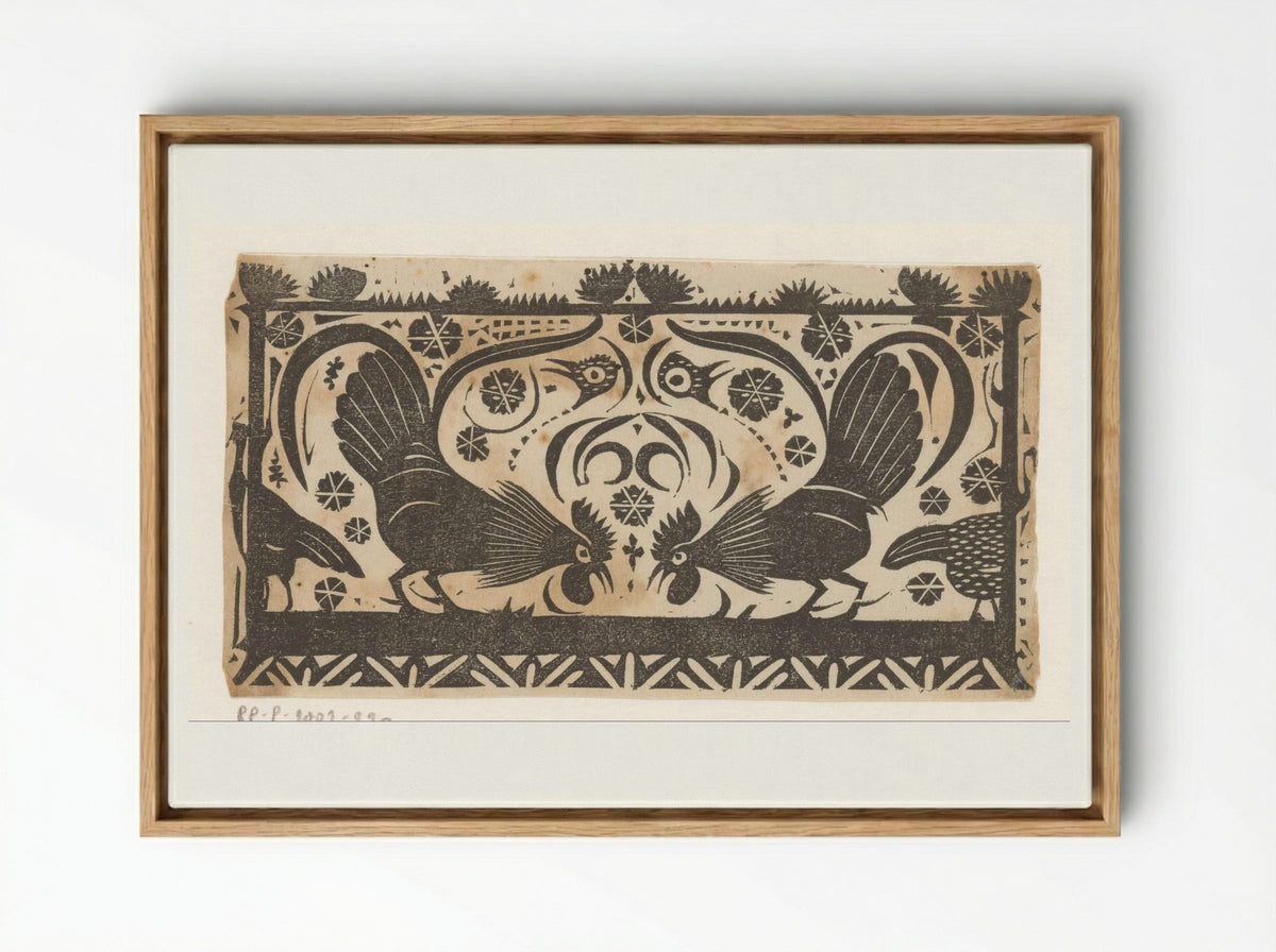 Titelhoofd met hanen - Gerrit Willem Dijsselhof - Framed Canvas Wood