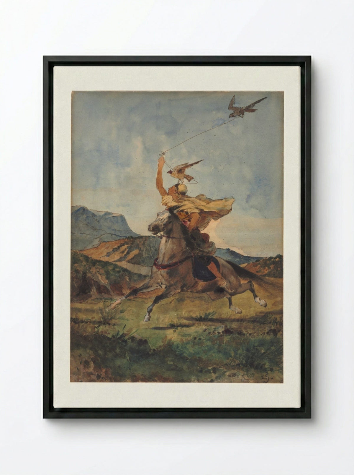The Falconer - Eugène Fromentin - Framed Canvas Black