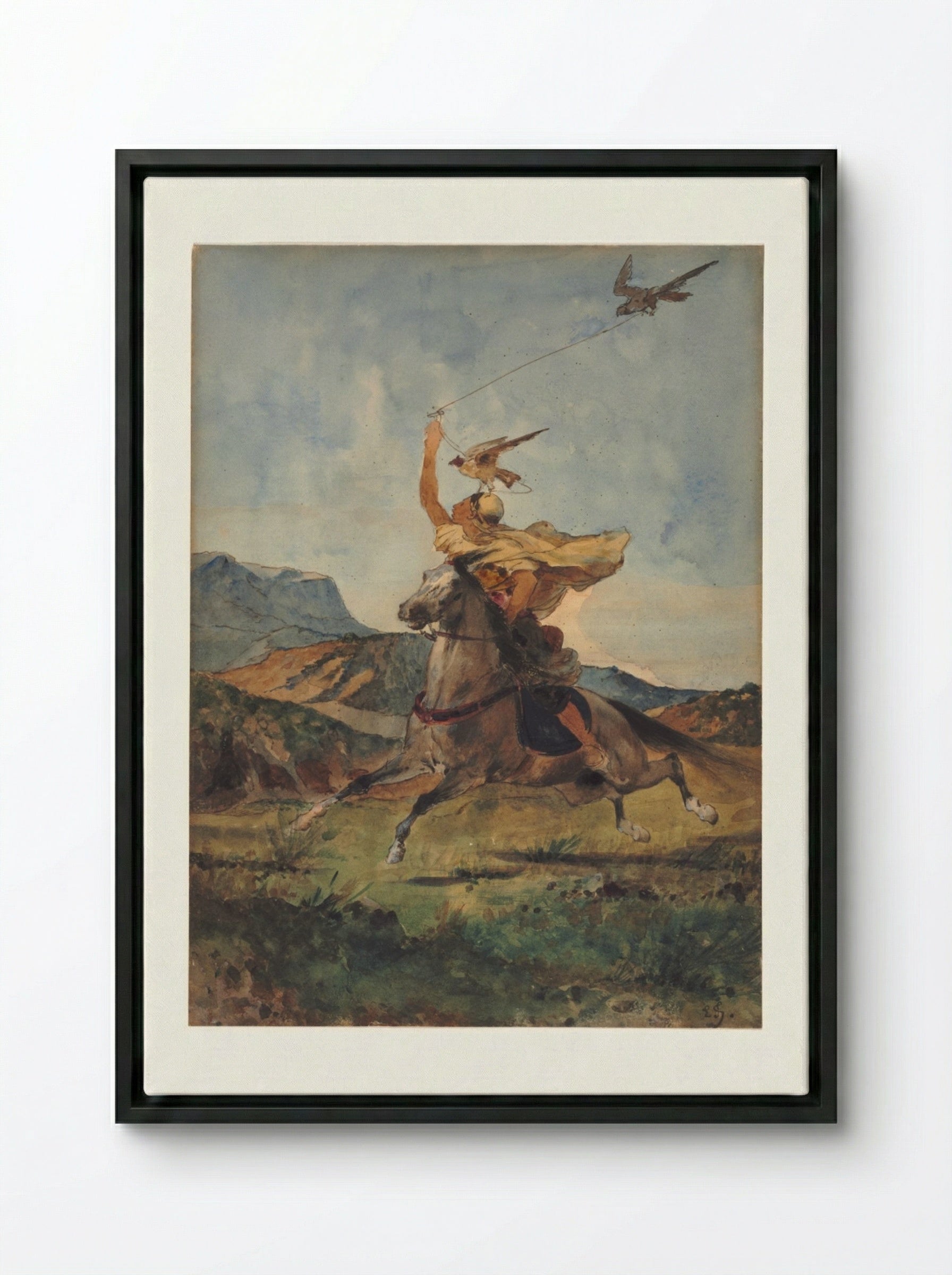 The Falconer - Eugène Fromentin - Framed Canvas Black