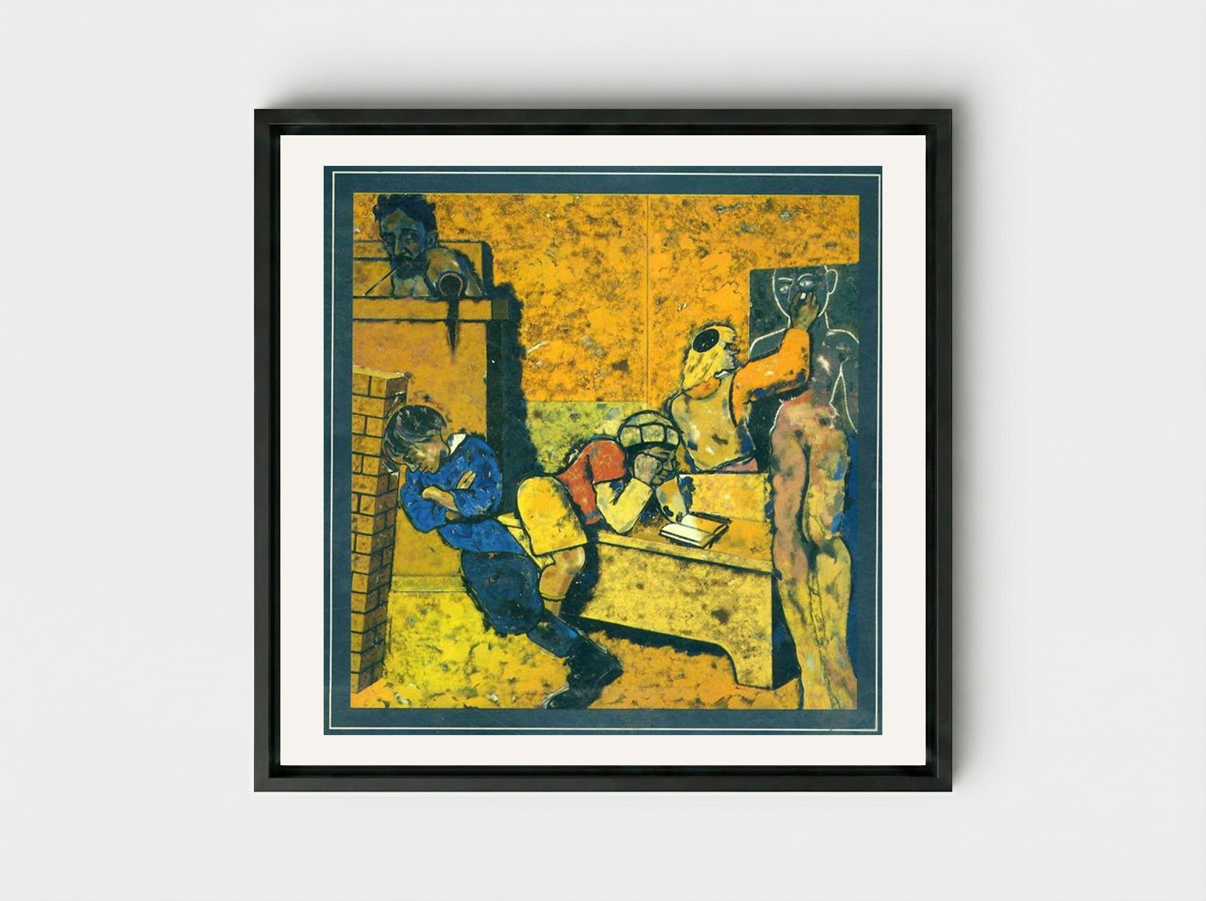 The Jewish School (Drawing a Golem) - R. B. Kitaj - Framed Canvas Black