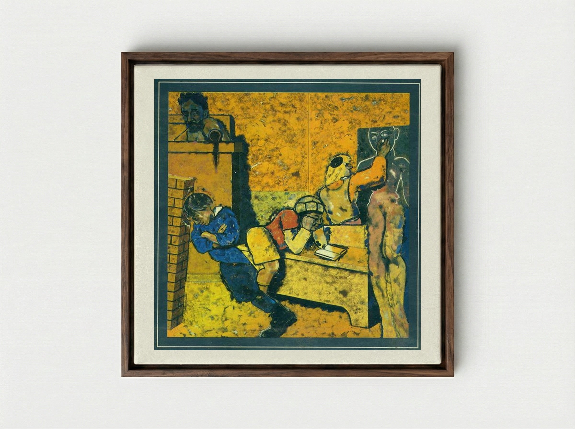 The Jewish School (Drawing a Golem) - R. B. Kitaj - Framed Canvas Dark Wood