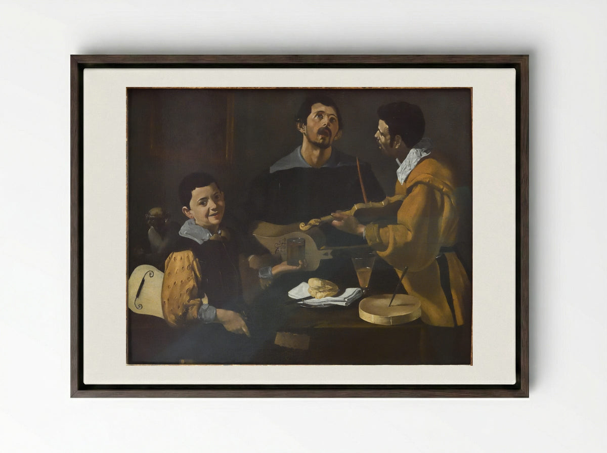 Three Musicians - Diego Velázquez - Framed Canvas Dark Wood