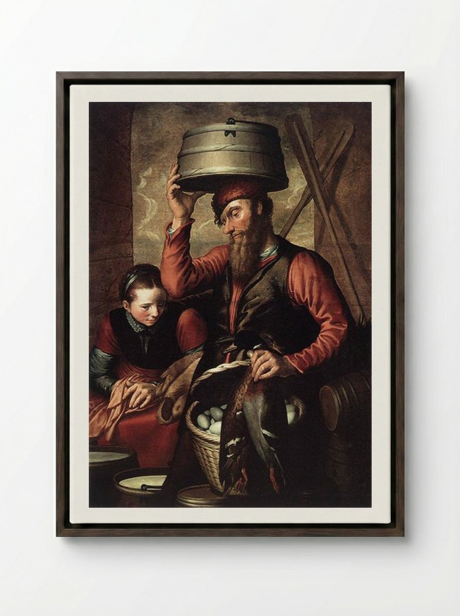 Vendor of Fowl - Pieter Aertsen - Framed Canvas Dark Wood