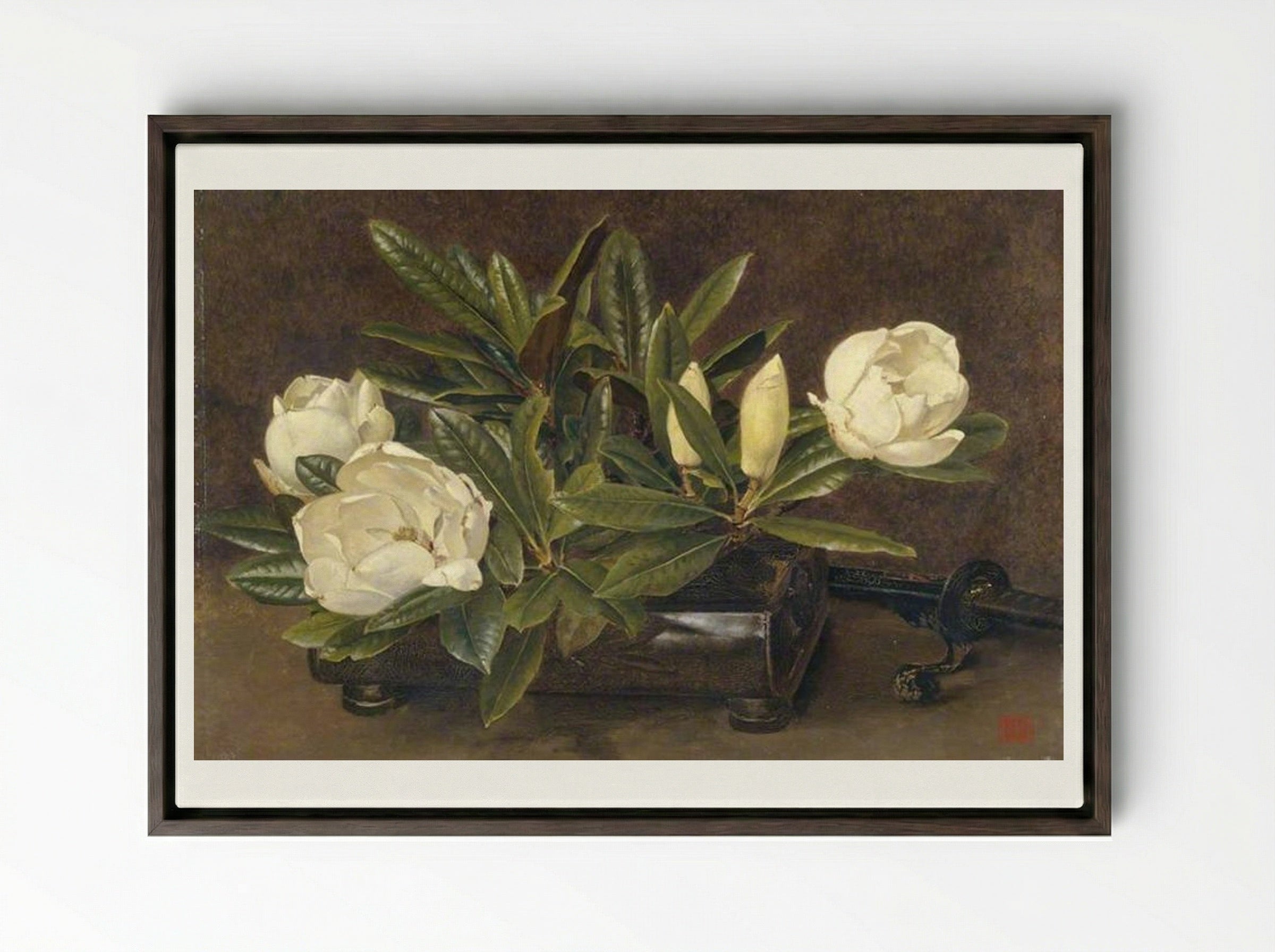 Magnolias - Alfred Parsons - Framed Canvas Dark Wood