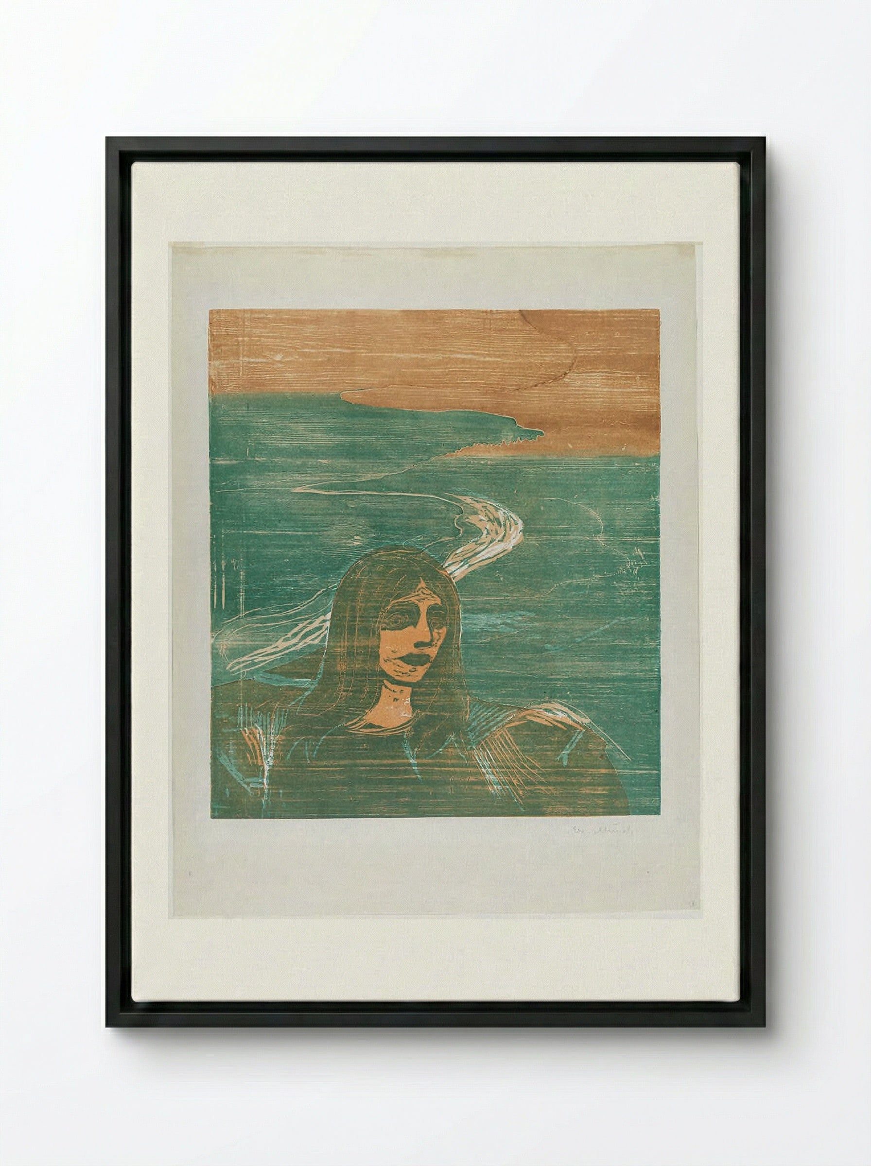 Woman's Head against the Shore - Edvard Munch - Framed Canvas Black