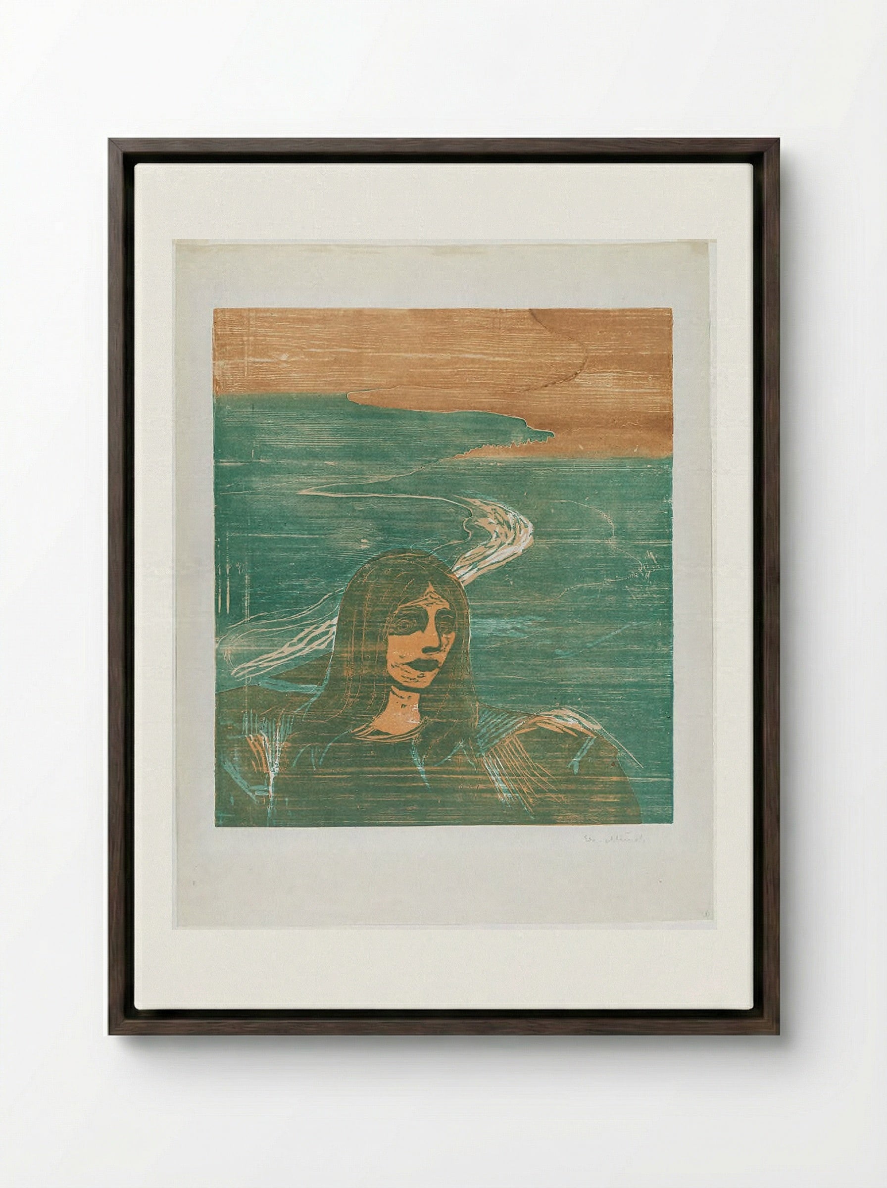 Woman's Head against the Shore - Edvard Munch - Framed Canvas Dark Wood