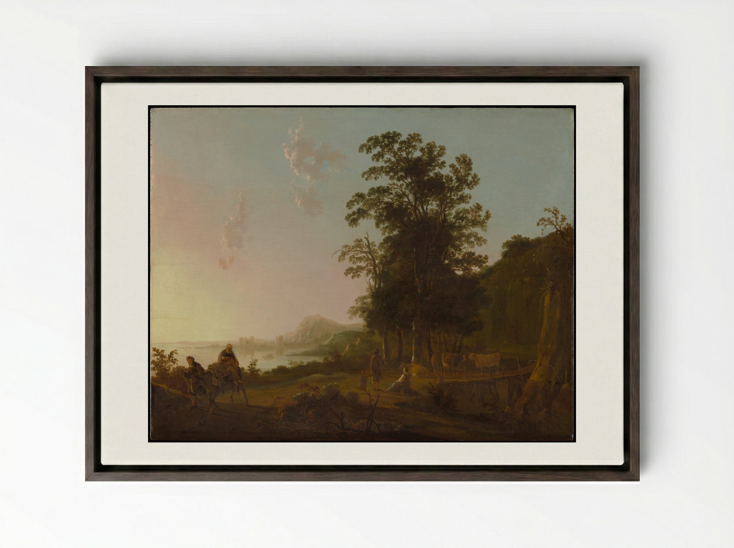 Landscape with the Flight into Egypt - Aelbert Cuyp - Framed Canvas Dark Wood