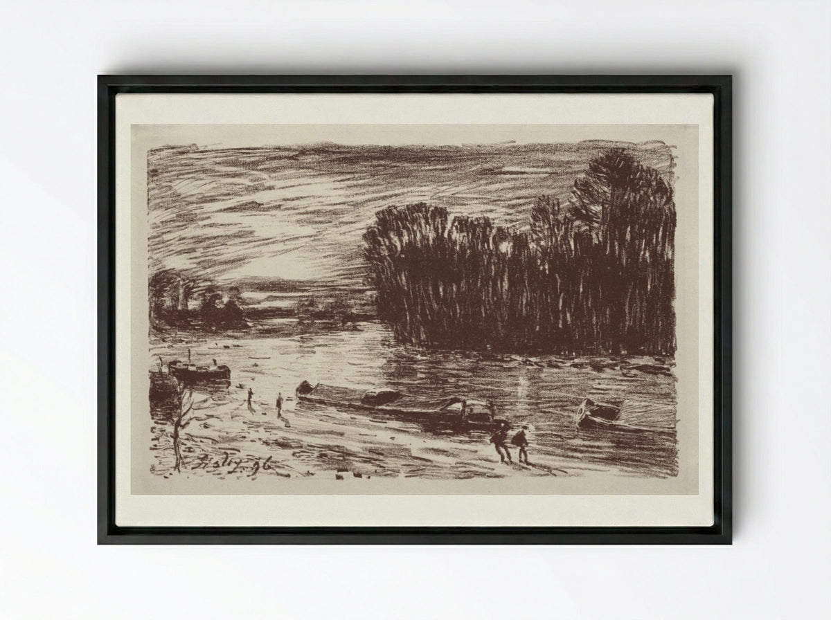 Bords du Loing, près Saint-Mammès - Alfred Sisley - Framed Canvas Black