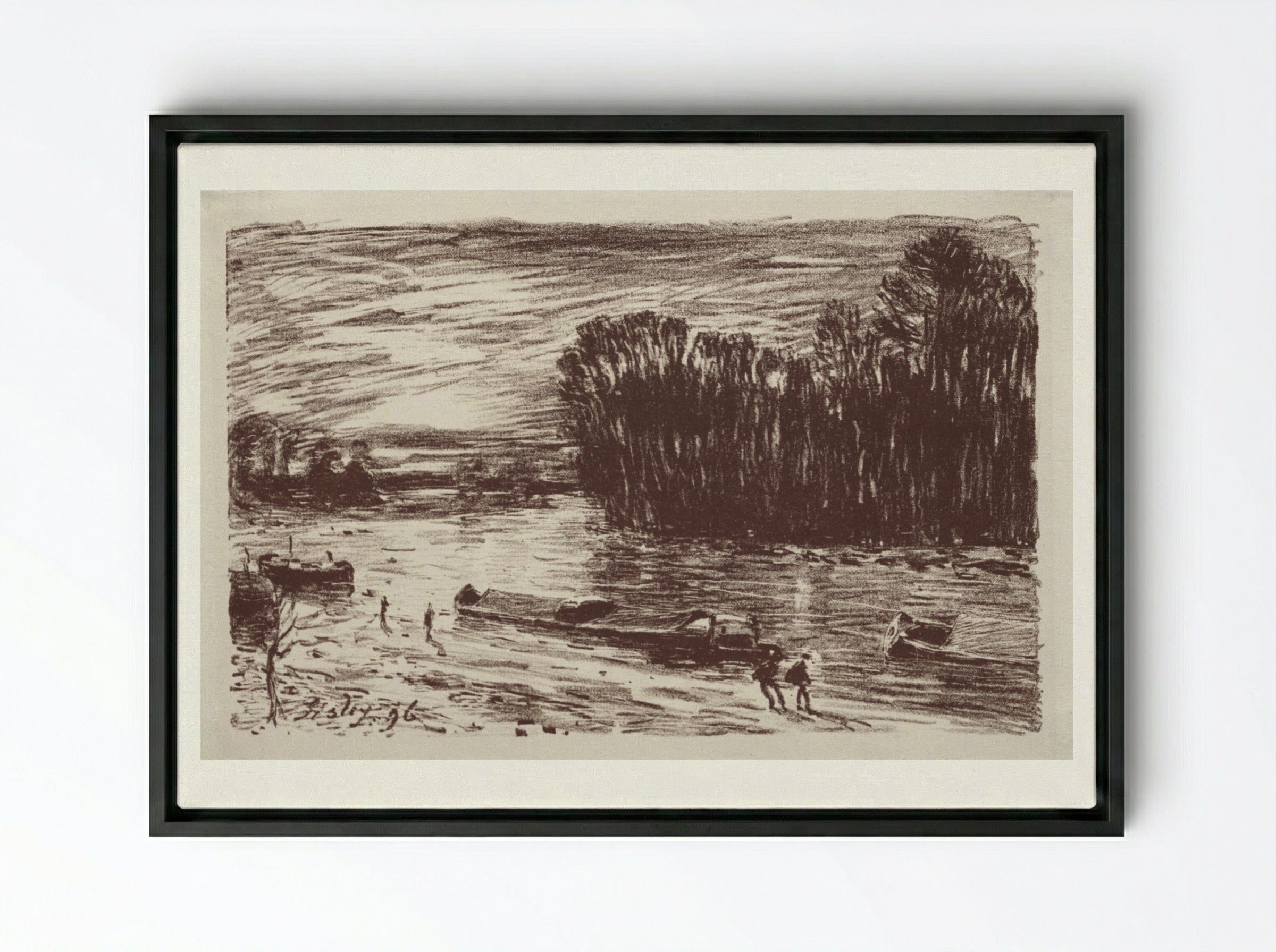 Bords du Loing, près Saint-Mammès - Alfred Sisley - Framed Canvas Black