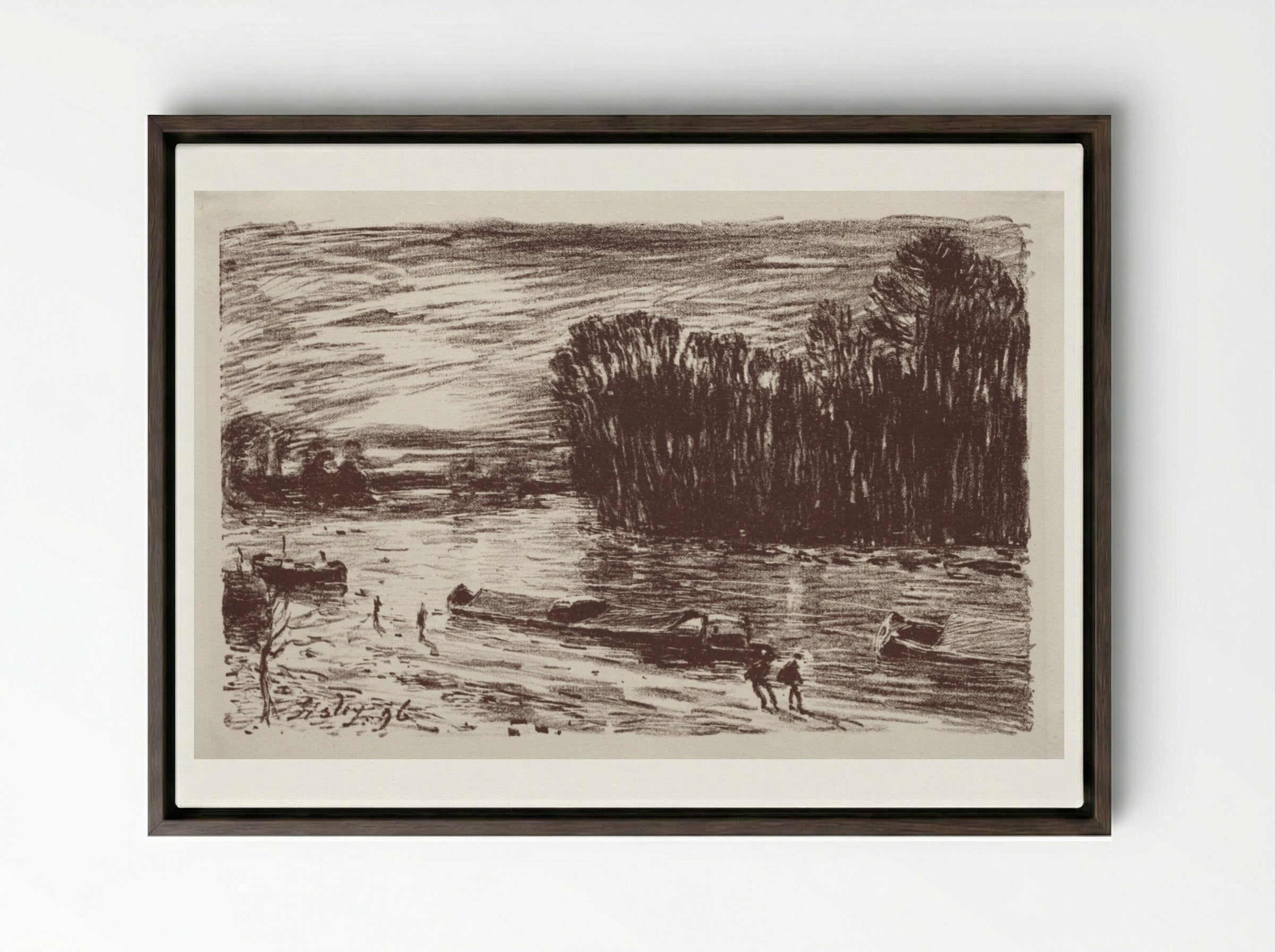 Bords du Loing, près Saint-Mammès - Alfred Sisley - Framed Canvas Dark Wood