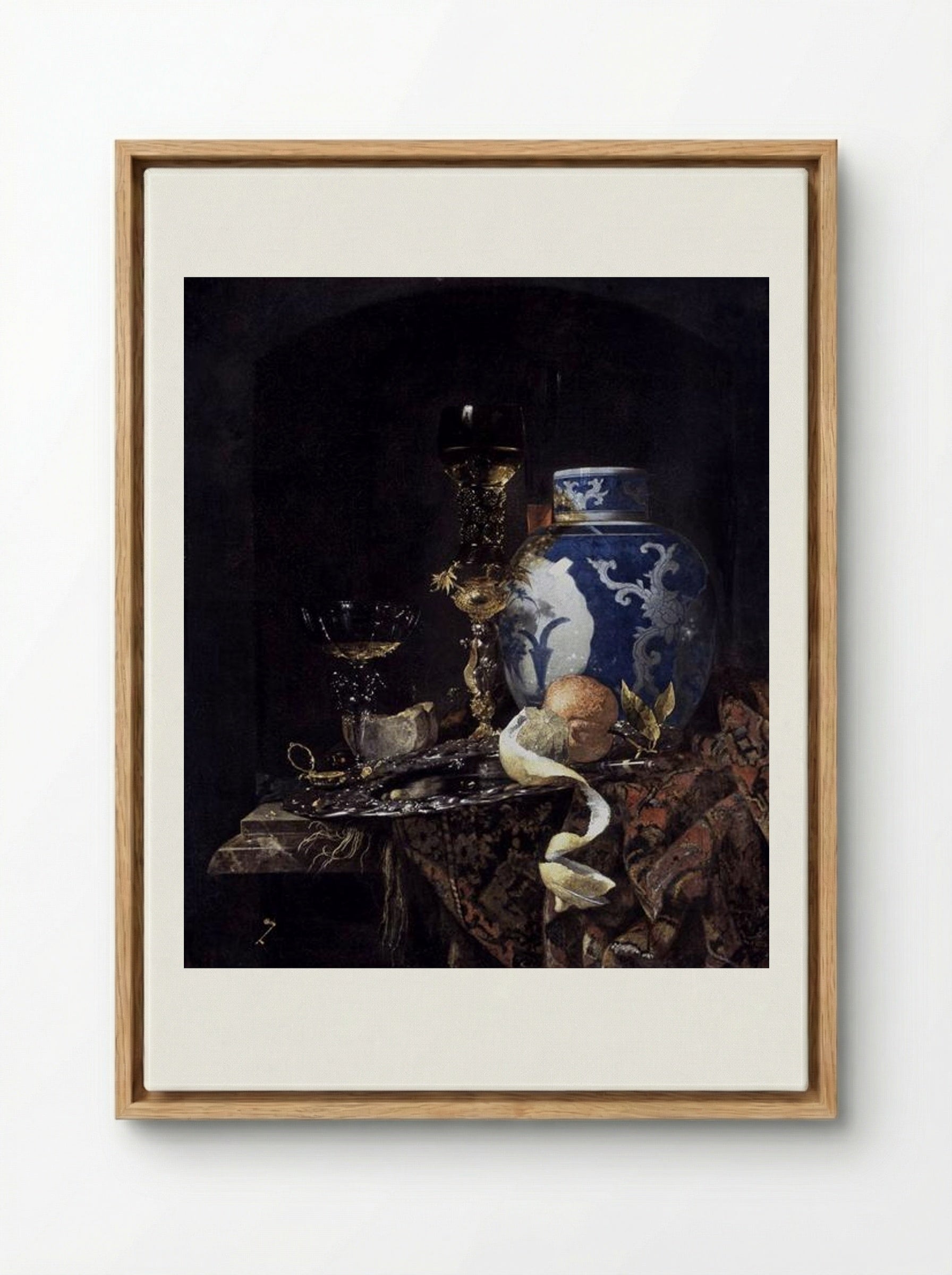 Still-Life with a Late Ming Ginger Jar - Willem Kalf - Framed Canvas Wood