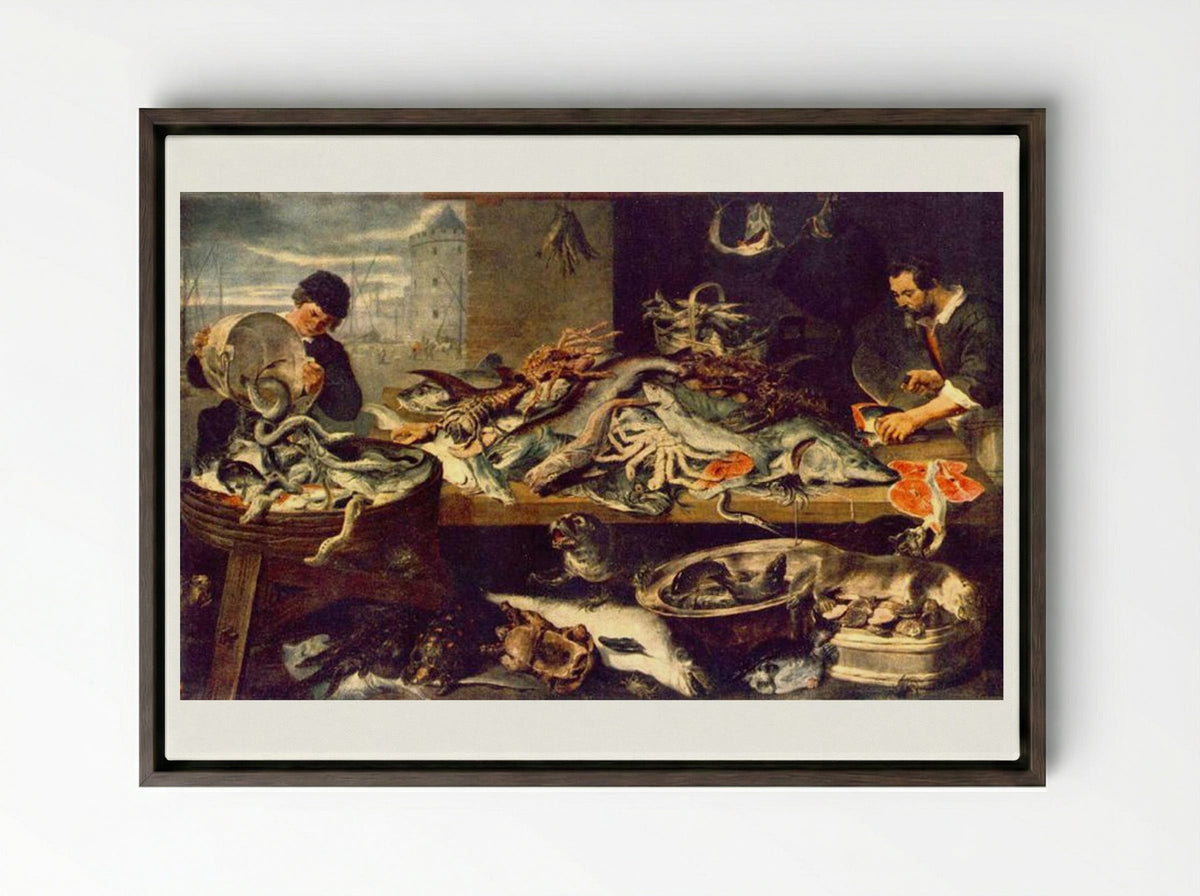 Fish Shop - Frans Snyders - Framed Canvas Dark Wood